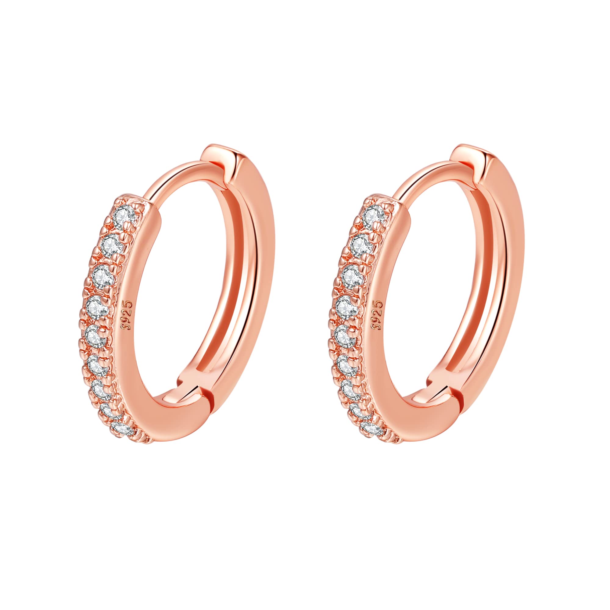 MOROTOLE Pendientes de aro de plata para las mujeres，Pendientes de aro de plata de ley 925 con circonio cúbico，Oro amarillo/oro blanco/oro rosa/oro chapado en oro Pendientes (8/10/12mm）