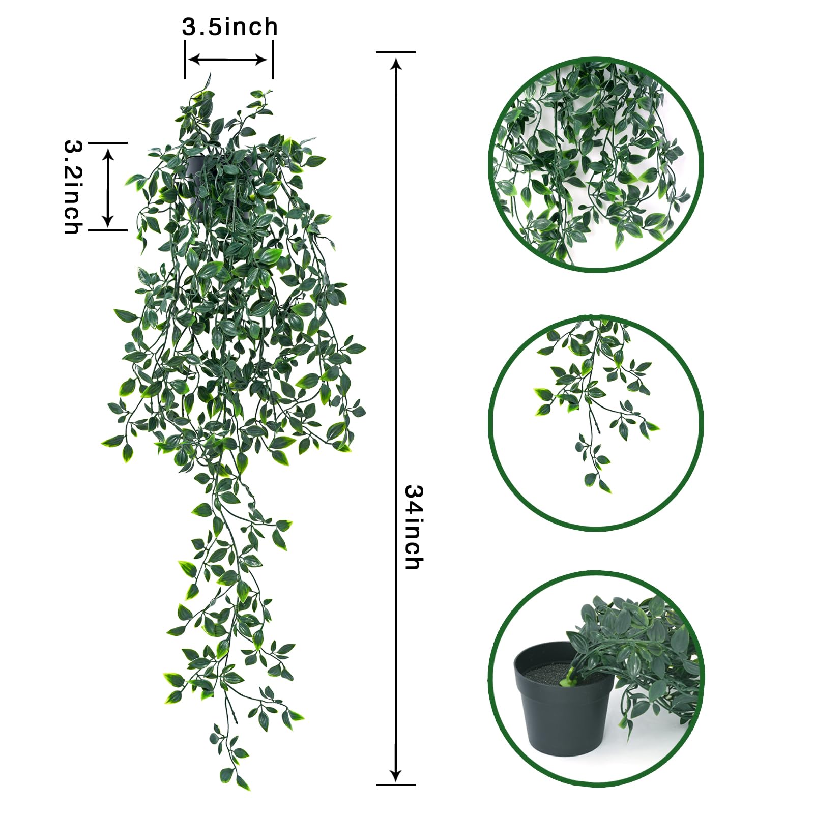 Freyalife 2pcs Fake Hanging Plants for Room Decor, Artificial Potted Plants for Aesthetic Office Living Bedroom Kitchen Patio Bathroom Bookshelf Indoor Outdoor Decor