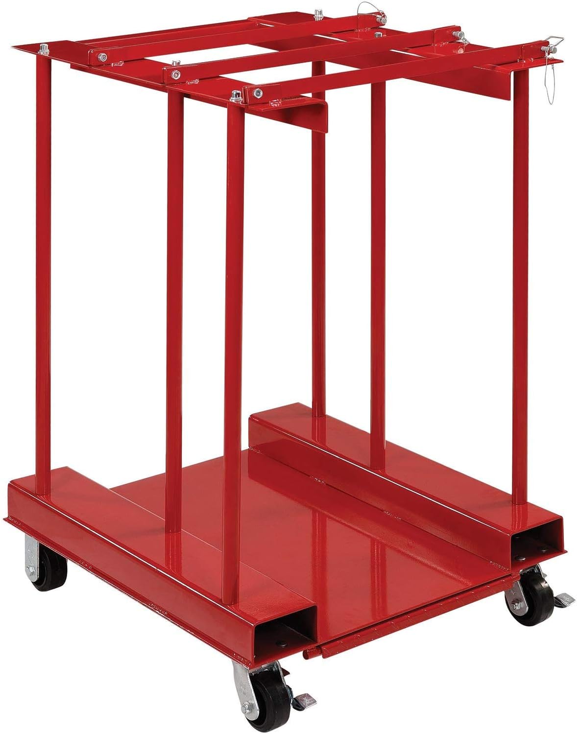 Global Industrial Mobile Forkliftable Cylinder Storage Caddy with Dissipative Chain, 6 Cylinders / 1500 Lbs Load Capacity, 34" W x 33" D x 41" H, Steel, Red