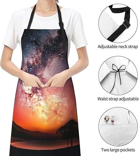 Miniatura 3 de Waterproof Apron with 2 Pockets Glowing Sunset Starry Sky Adjustable Bib Aprons for Cooking Kitchen