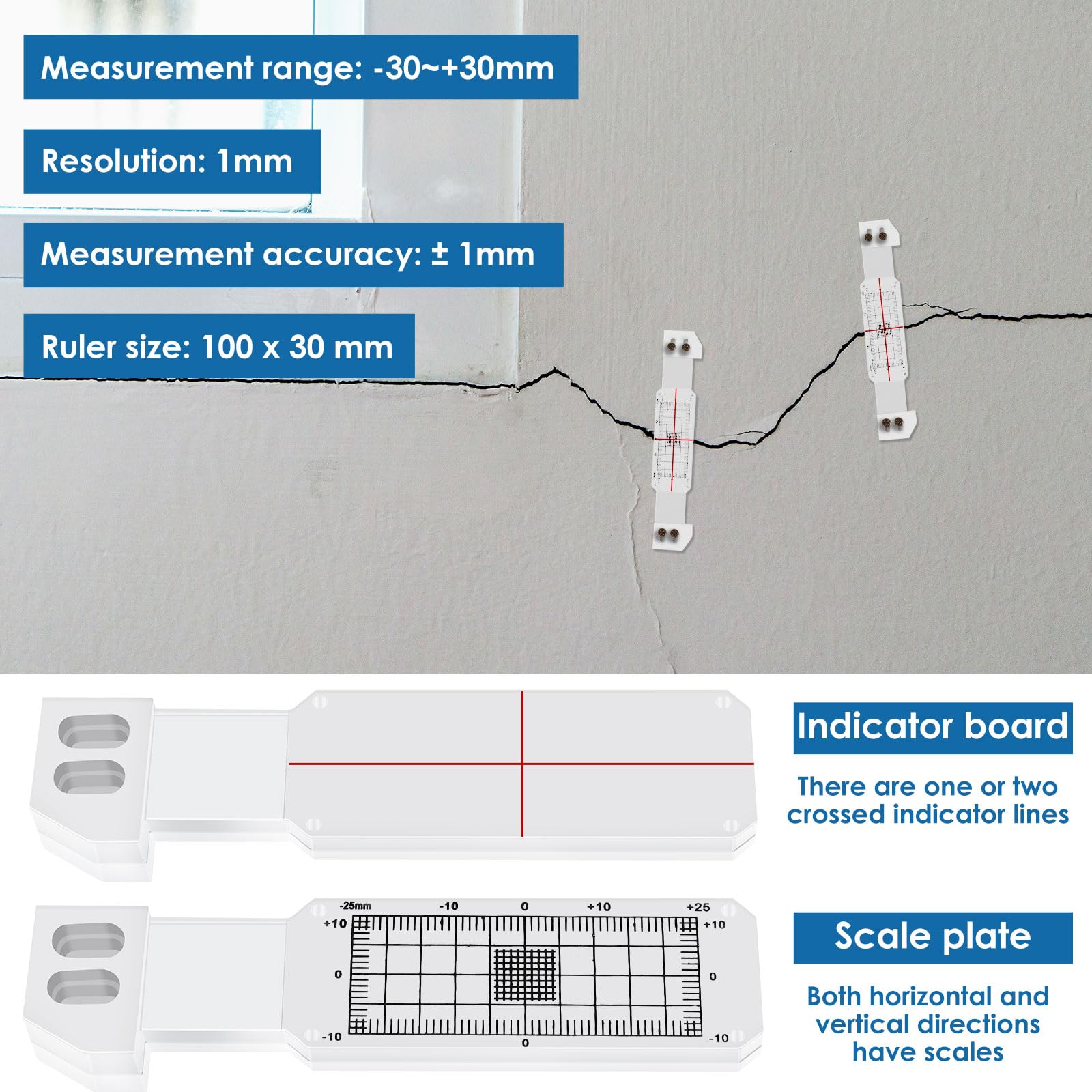 Tagtight 3 Pcs Jauge De Largeur De Fissure - Outil De Surveillance Des Fissures En Acrylique Transparent