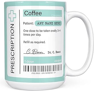 Mug Monster - Prescription for Coffee Mug, Personalised Leaving Gift for Colleague - Ceramic Coffee Cup, Gift Men or Women, Extra Large and Giant Available, 15oz White