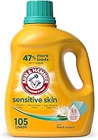 Arm & Hammer Sensitive Skin Liquid Laundry Detergent, Hypoallergenic Fresh Scent, 105 Loads, 105 fl oz - Gentle on Skin, Tough on Stains