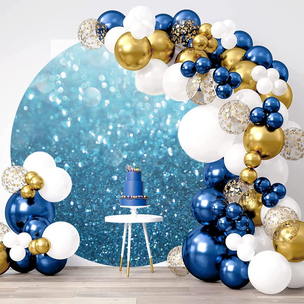 Telón de fondo redondo con purpurina azul de 3 x 3 pies, diseño de punto brillante, círculo bokeh, fondo redondo para fotografía, cubierta de soporte para cumpleaños, despedida de soltera, baby