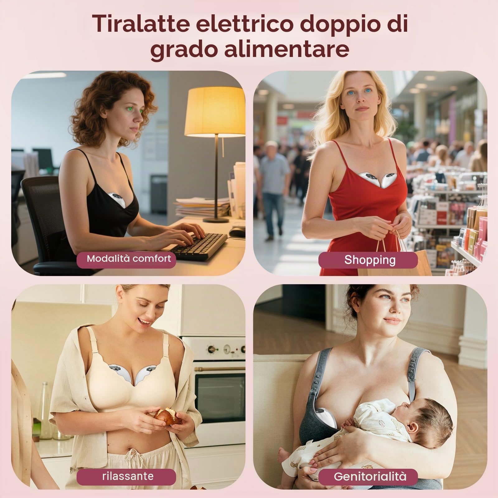 Tiralatte Elettrico Indossabile a Mani Libere, 5 Modalità e 15 Livelli di Aspirazione, Silenzioso <45 dB, tiralatte elettrico portatile con Batteria Ricaricabile USB-C per Casa, Viaggio, Senza BPA