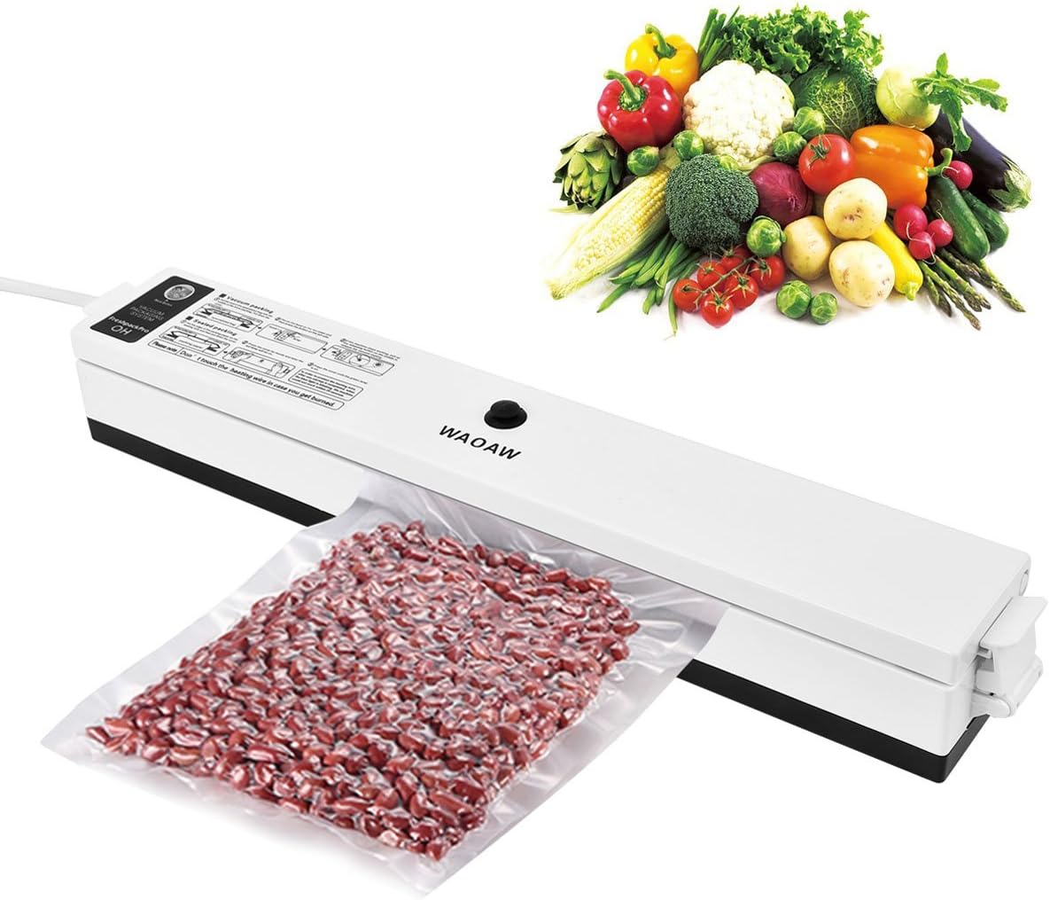 WAOAW Compact Vacuum Sealer Machine with Starter Kit for Food Sealers Vaccum Packing Plus 15Pcs Sealer Saver Bags