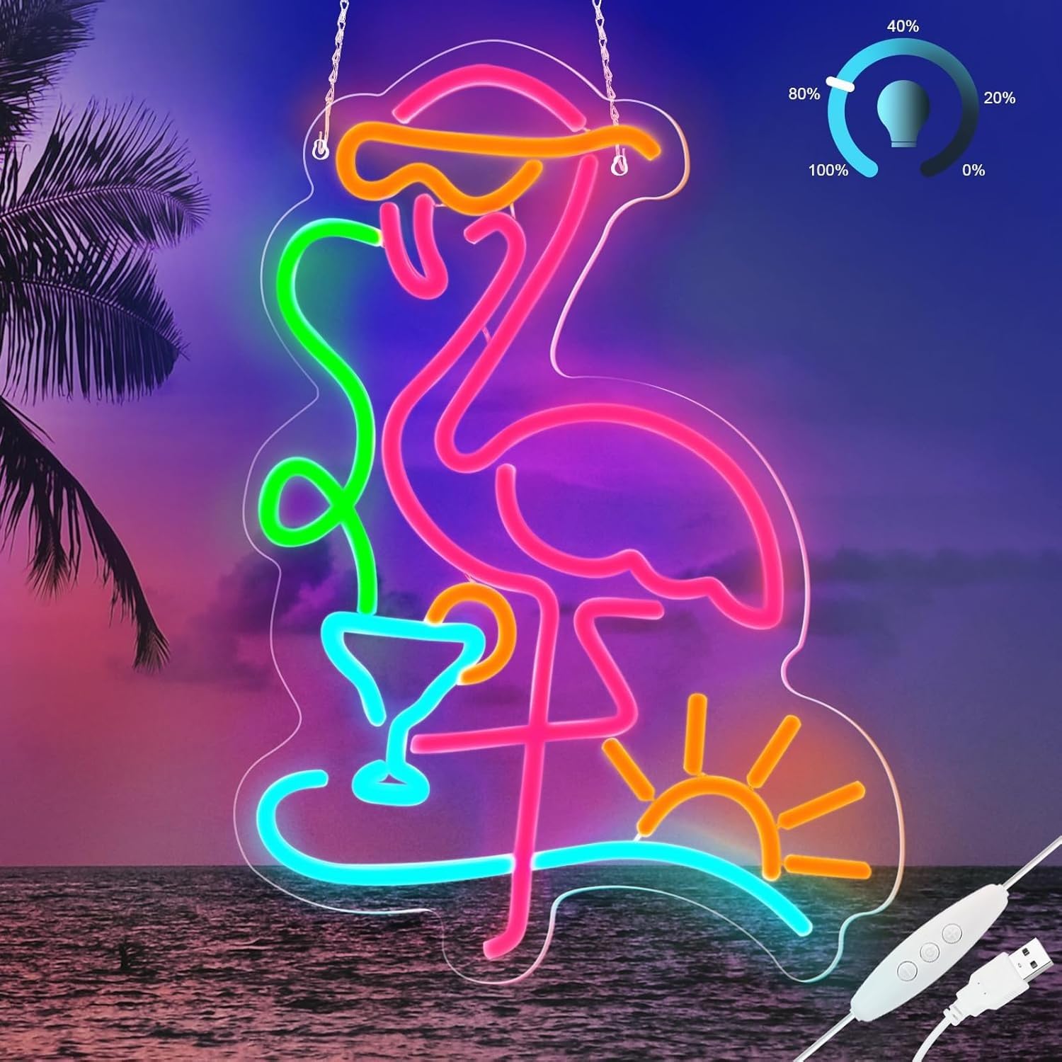 Flamingo LED Neon Sign for Wall Decor USB Adjustable Brightness Living Room Bars Pub Club Gatherings Art Wall Decor