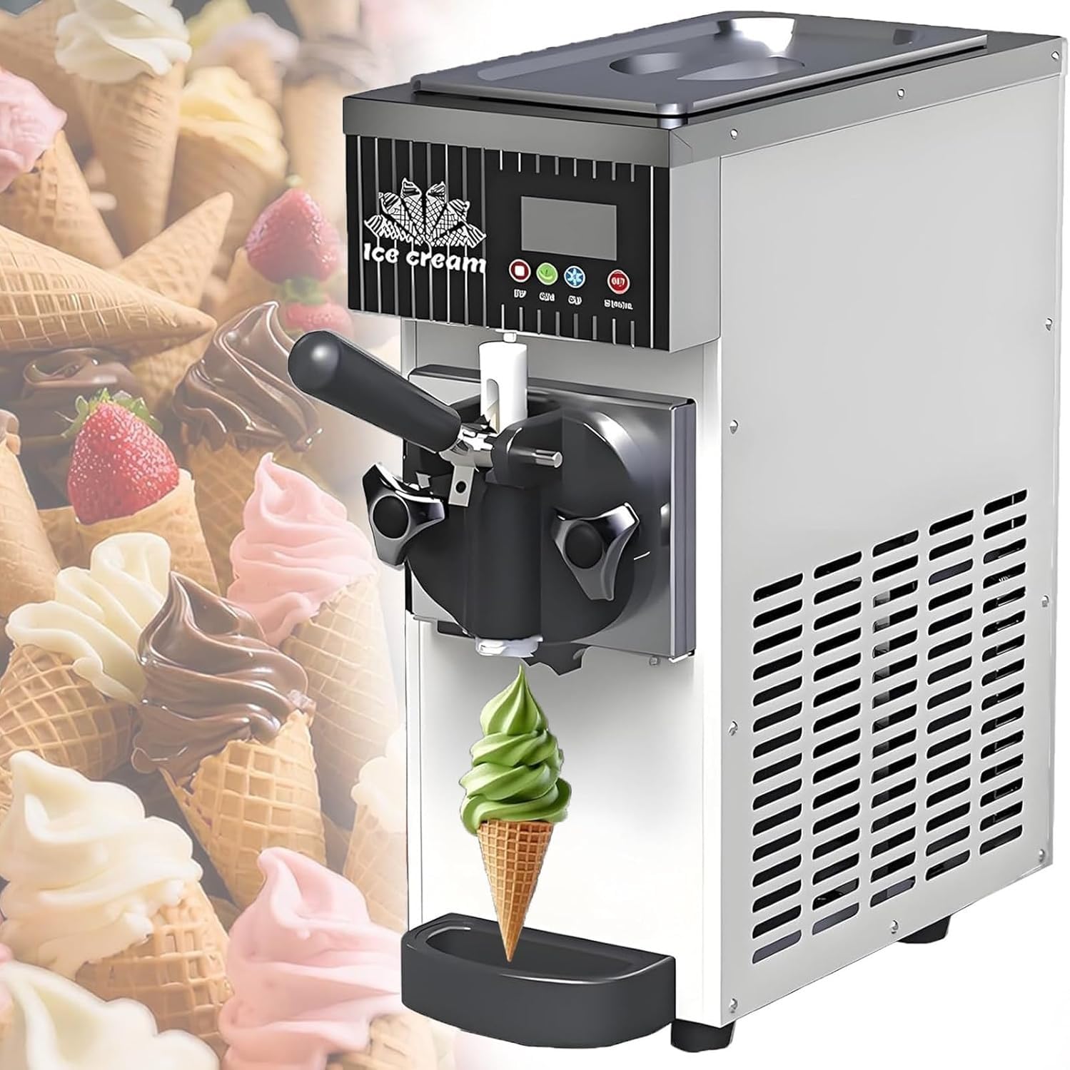 Sorbetière Italienne Professionnelle Et Domestique 1 Parfum, 4-5 Kg/H, 80-100 Pots/H, écran Tactile Lcd, Nettoyage Automatique, Acier Inoxydable, Idéale Pour Restaurants Et Snacks(Cream)