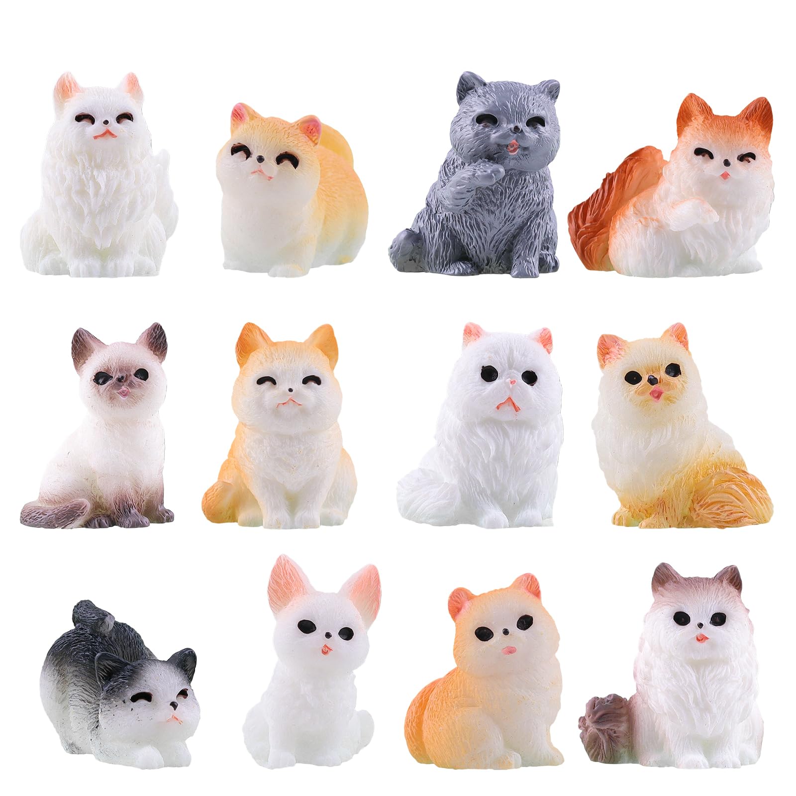 12 Pcs Mini Resin Animals 12 Styles Small Cat Figures for Fairy Garden Landscape Miniature Dollhouse Accessories Hide Crafts Decor