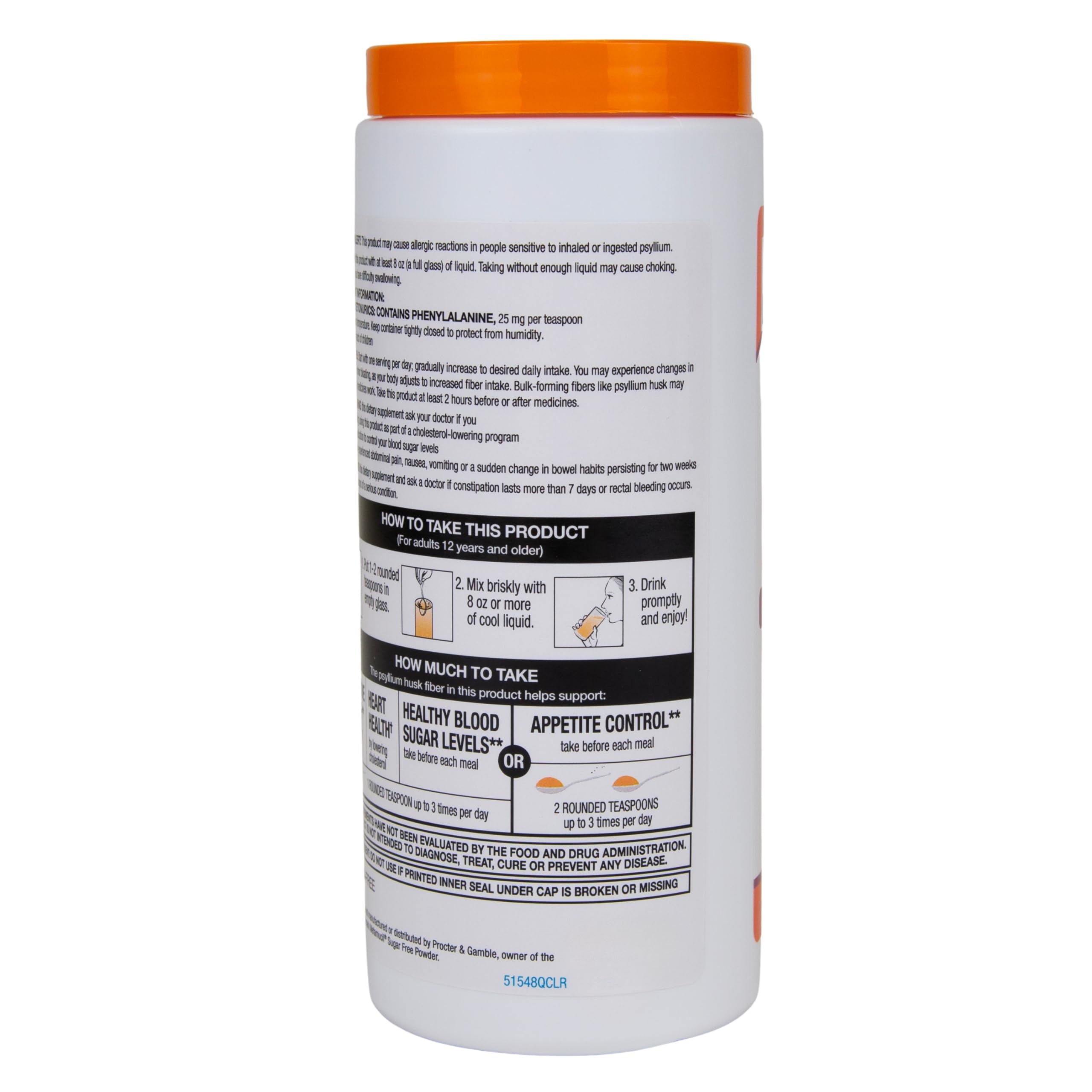 Quality Choice Sugar Free Fiber Powder Naturally Derived Vegetable Formula 48 Doses Orange Flavor — Amazon image 2