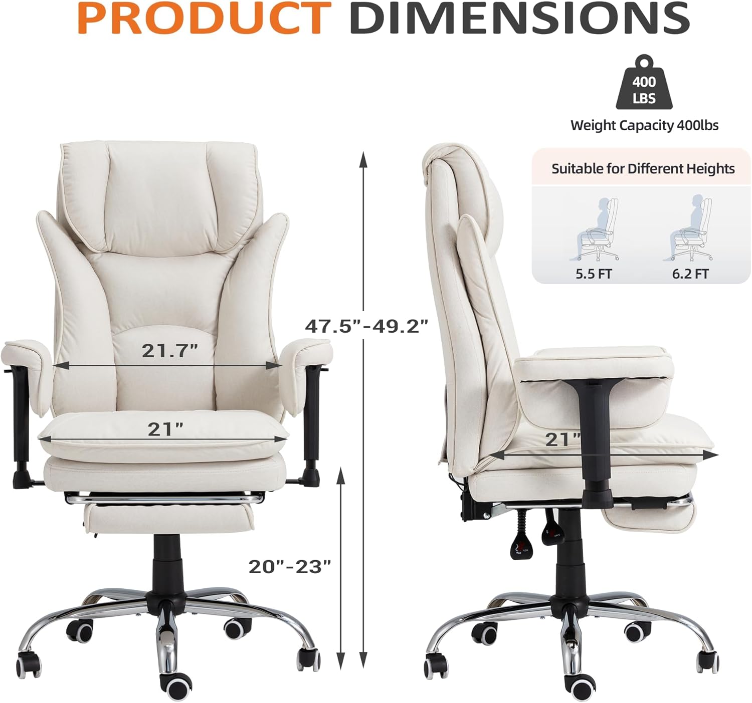 HOMREST 4-Point Massage Office Chair with Heat, 155° Reclining Executive Desk Chair with Adjustable Armrests, Ergonomic High Back Computer Chair for Home Office, Beige