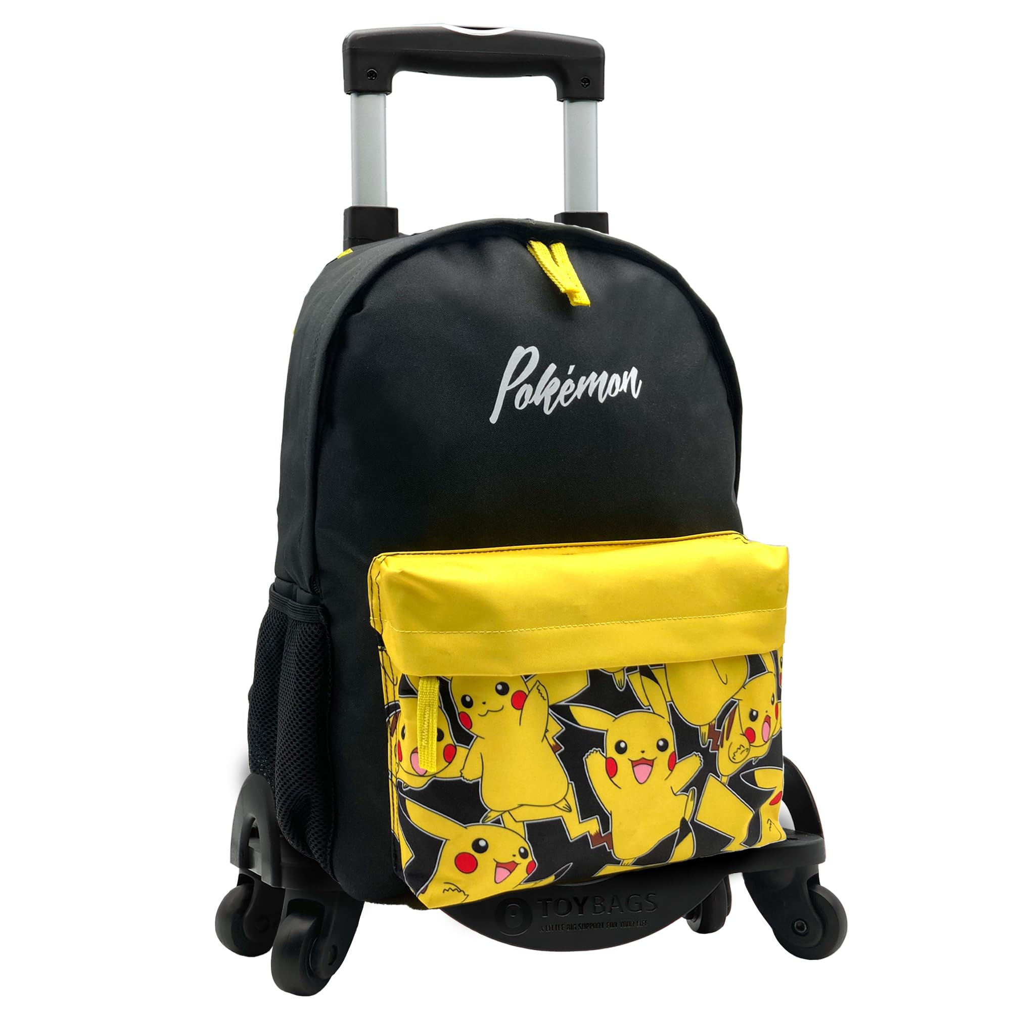 Pokémon Pokemon Mochila Escolar Pikachu Americana Adaptable + Carro Toybags con 4 Ruedas Giratorias, Unisex niños, Negro, Grande