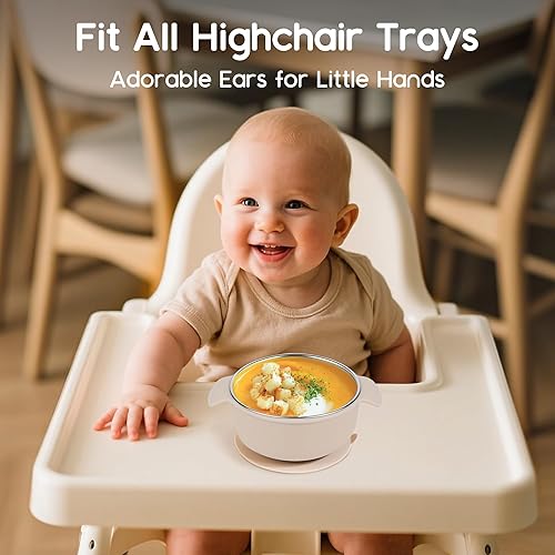 Miniatura 6 de Bella's Friends Tazones de acero inoxidable y silicona con ventosa, paquete de 3 unidades, 4.3 pulgadas para alimentación de niños pequeños,