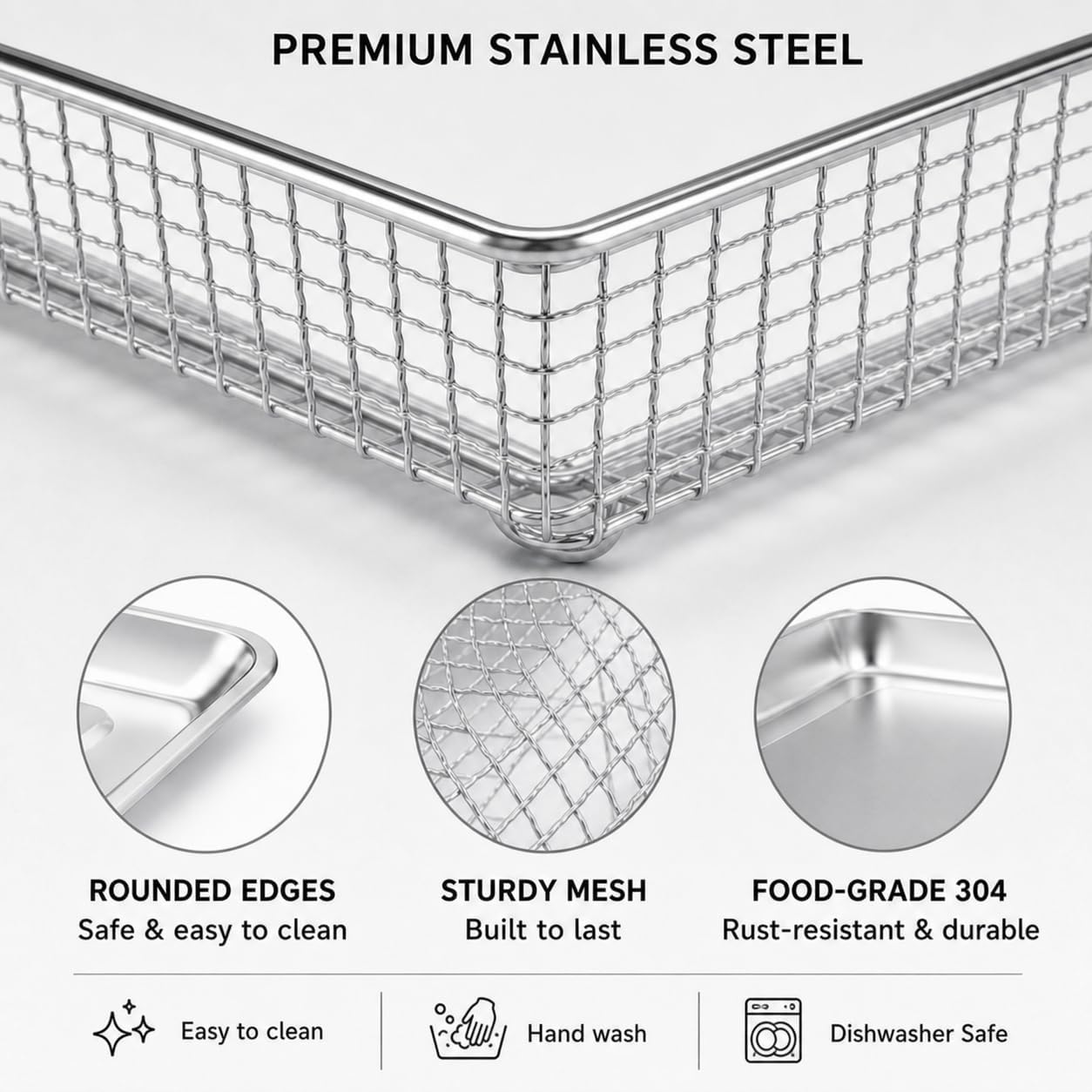 3PCS Replacement Parts for Cuisinart TOA-60 TOA-65 TOA-70 Air Fryer Toaster Oven, Stainless Steel Air Fryer Basket, Baking Pan Tray and Oven Rack Accessories Set