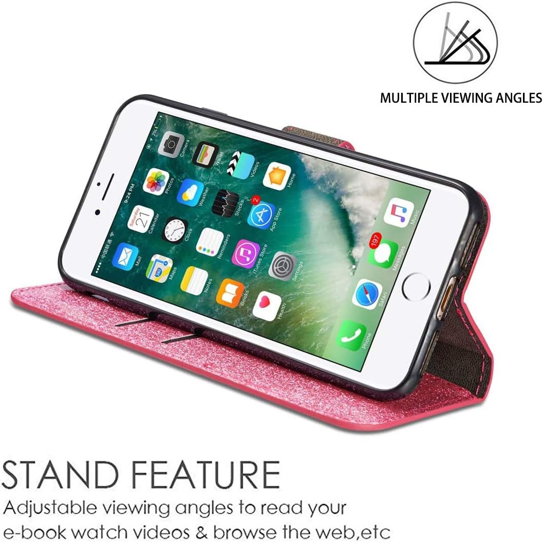 ZCDAYE Case for iPhone 6 Plus/6S Plus,Bling Glitter [Magnetic Closure] PU Leather Flip Wallet [Love Diamond Buckle][Card Slots][Kickstand] Soft TPU Cover for Apple iPhone 6 Plus/6S Plus (Pink)