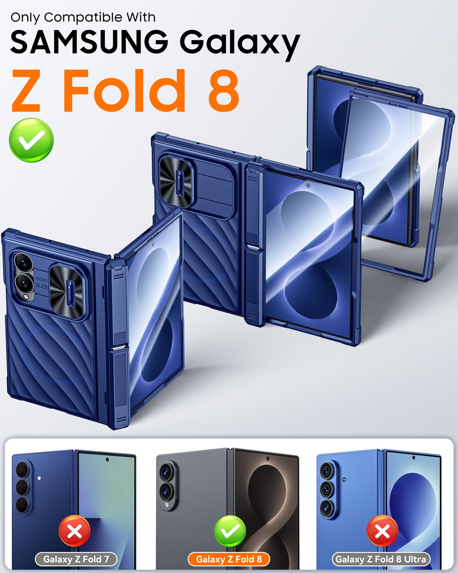 Vizvera Custodia per Samsung Galaxy Z Fold 8 2026, protezione antiurto con cerniera e protezione dello schermo con copertura scorrevole per lente, con doppio supporto nascosto, compatibile con MagSafe