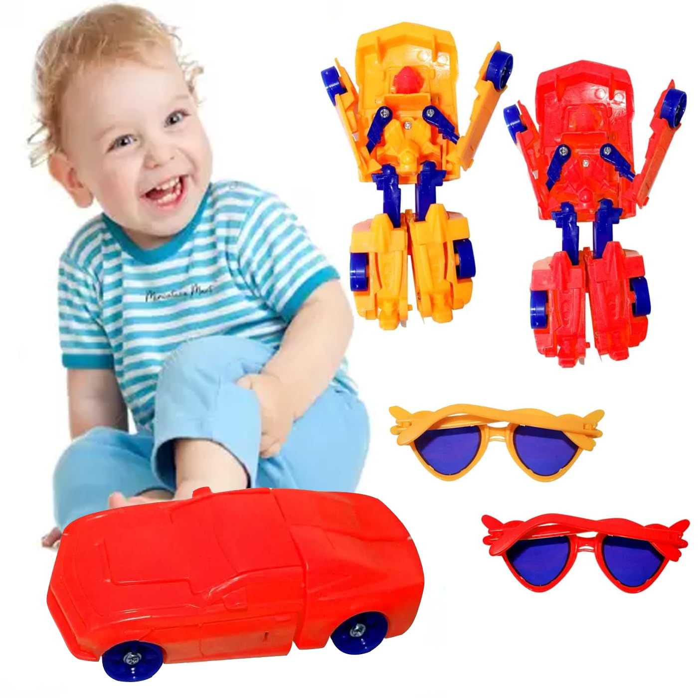 Verbier Deformation Robert Car Toy Robert Convert Into Car Transformation Robot Car with Sunglasses for Kids Boys and Girls Birthday Return Gift Set of 1 Multicolor