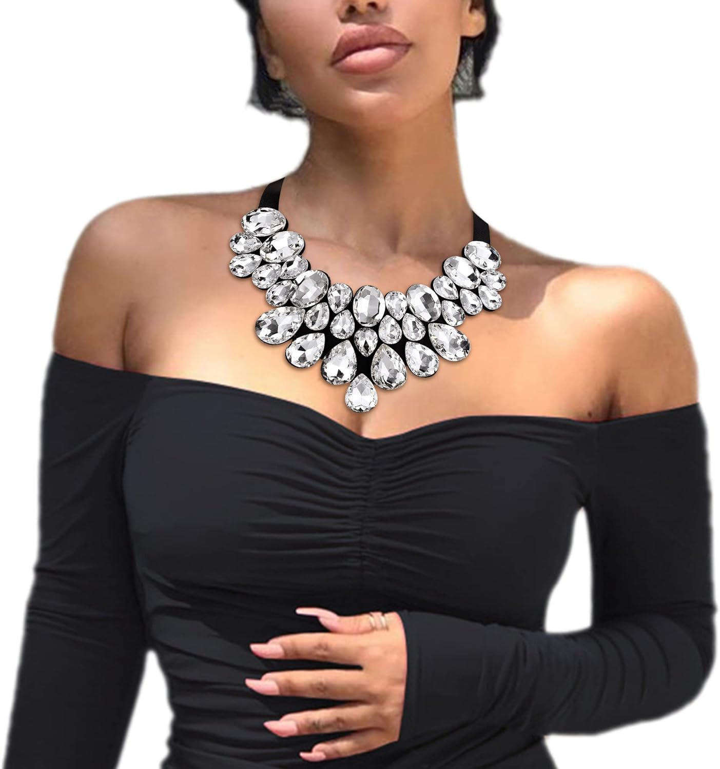 Flyonce Rhinestone Statement Necklace Chunky Choker Crystal Costume Jewelry for Women - Image 4