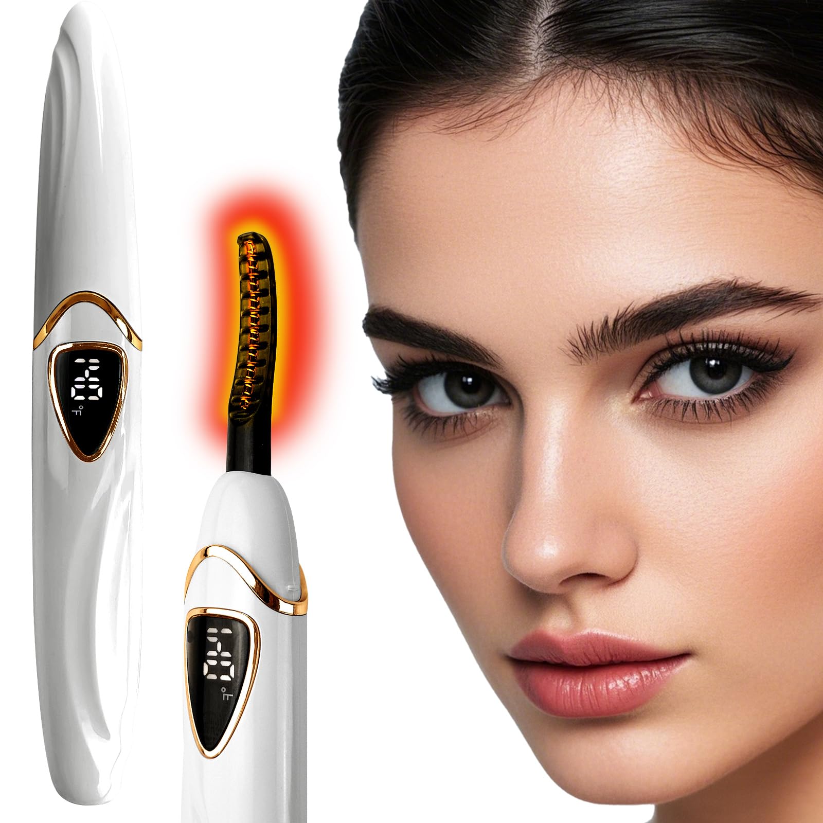 S600 Beheizte Wimpernzange – Genaue Temperatursteuerung, intelligente automatische Abschaltung für natürliches Make-up und langanhaltende Locken (PearlWhite+Gold)