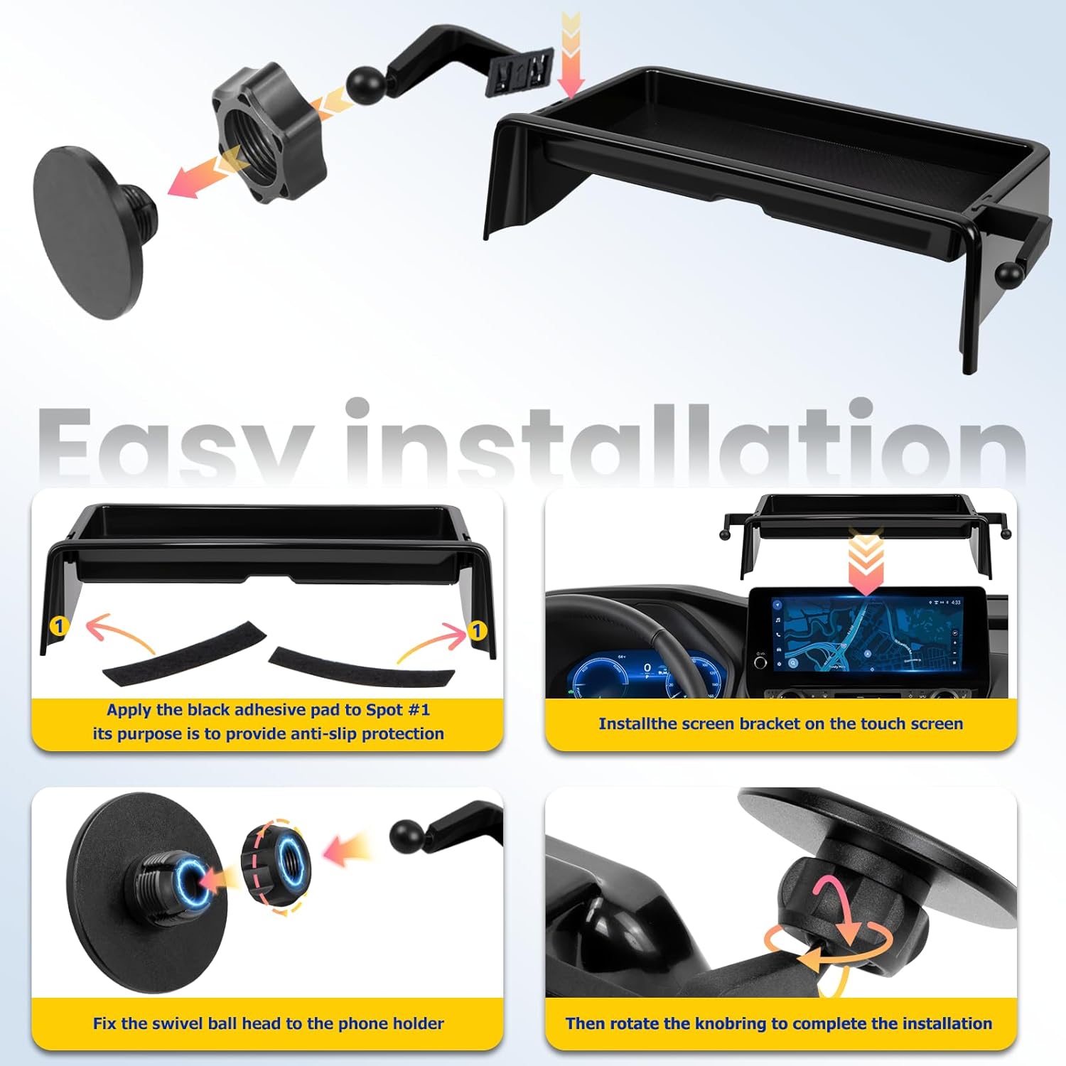 Car Phone Holder Fit for Grand Highlander/Grand Highlander Hybrid 2024-2025 Accessories Dash Organizer with MagSafe Cell Phone Mount 12.3-inch, Cell Phone Automobile Cradles Hands-Free 360° Rotation