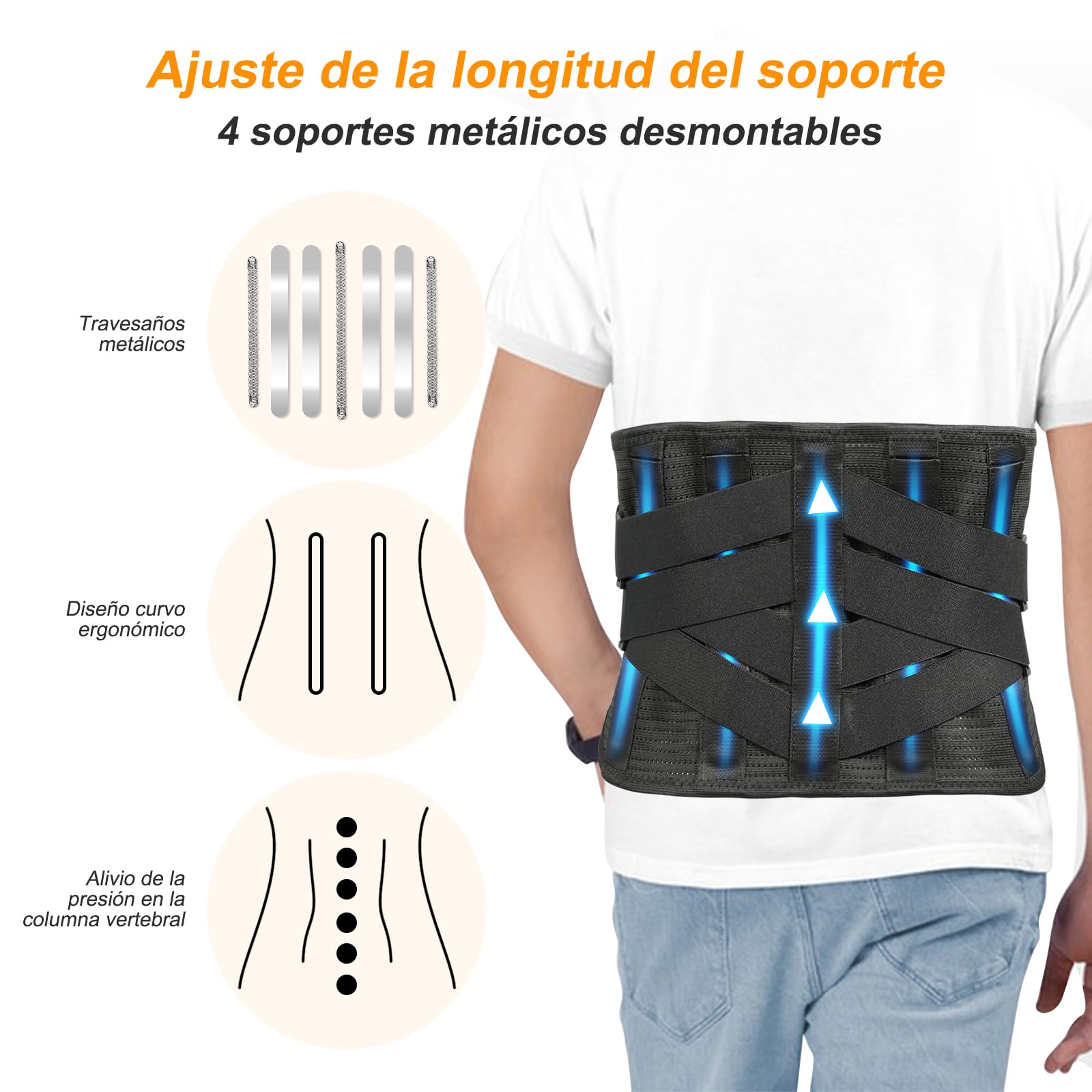 Cinturón Calefactable para la Espalda, Soporte Lumbar con Almohadilla Térmica para Hombres y Mujeres. Cinturón Eléctrico para Dolor de Espalda con 5000 mAh Powerbank Incluido