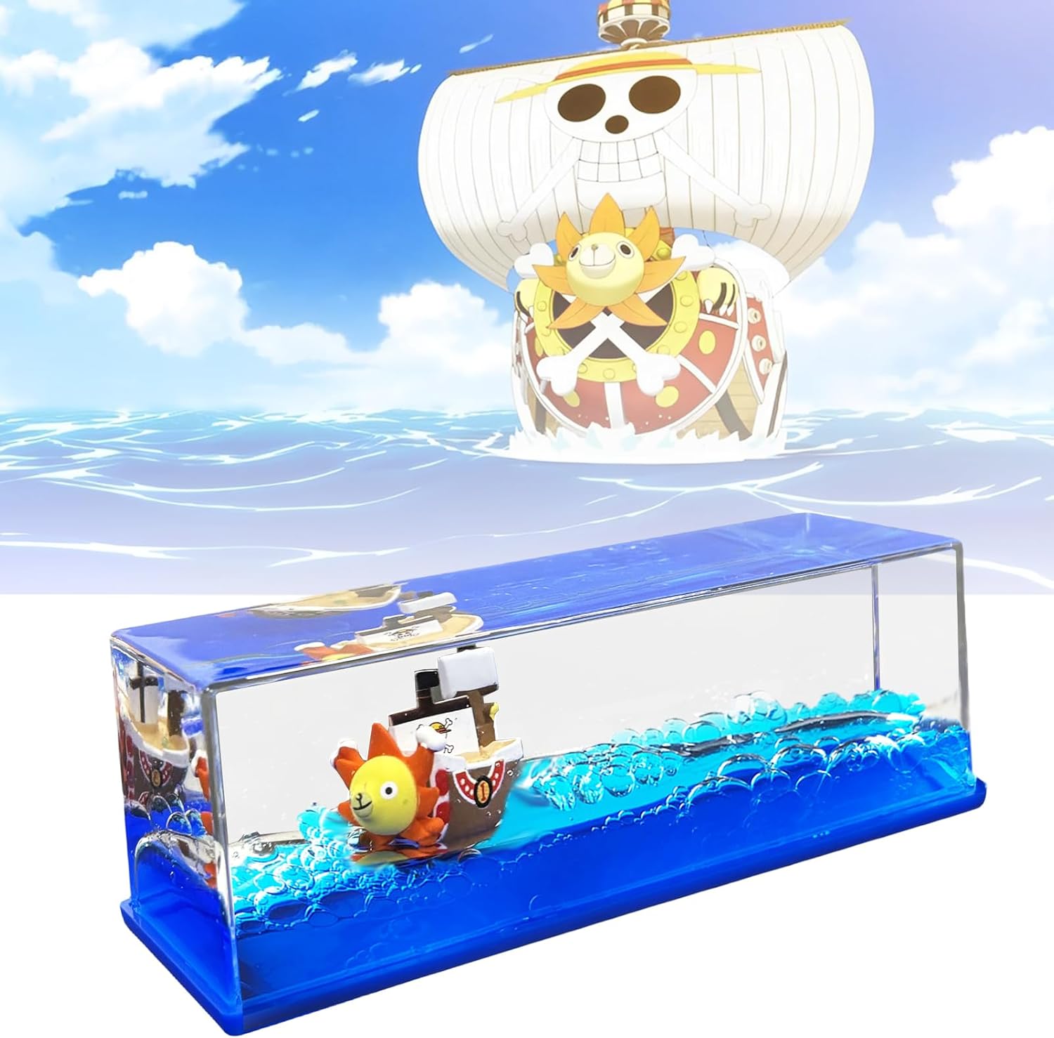 Ycaaeo Yolcu gemisi One Piece Fluid Drift şişe "Thousand Sunny" Ship Fluid Drift Bottle, tek kutuda batmayan tekne, korsan gemi dekorasyonu, ev, araba, vitrinler, masa dekorasyonu için bir gemi