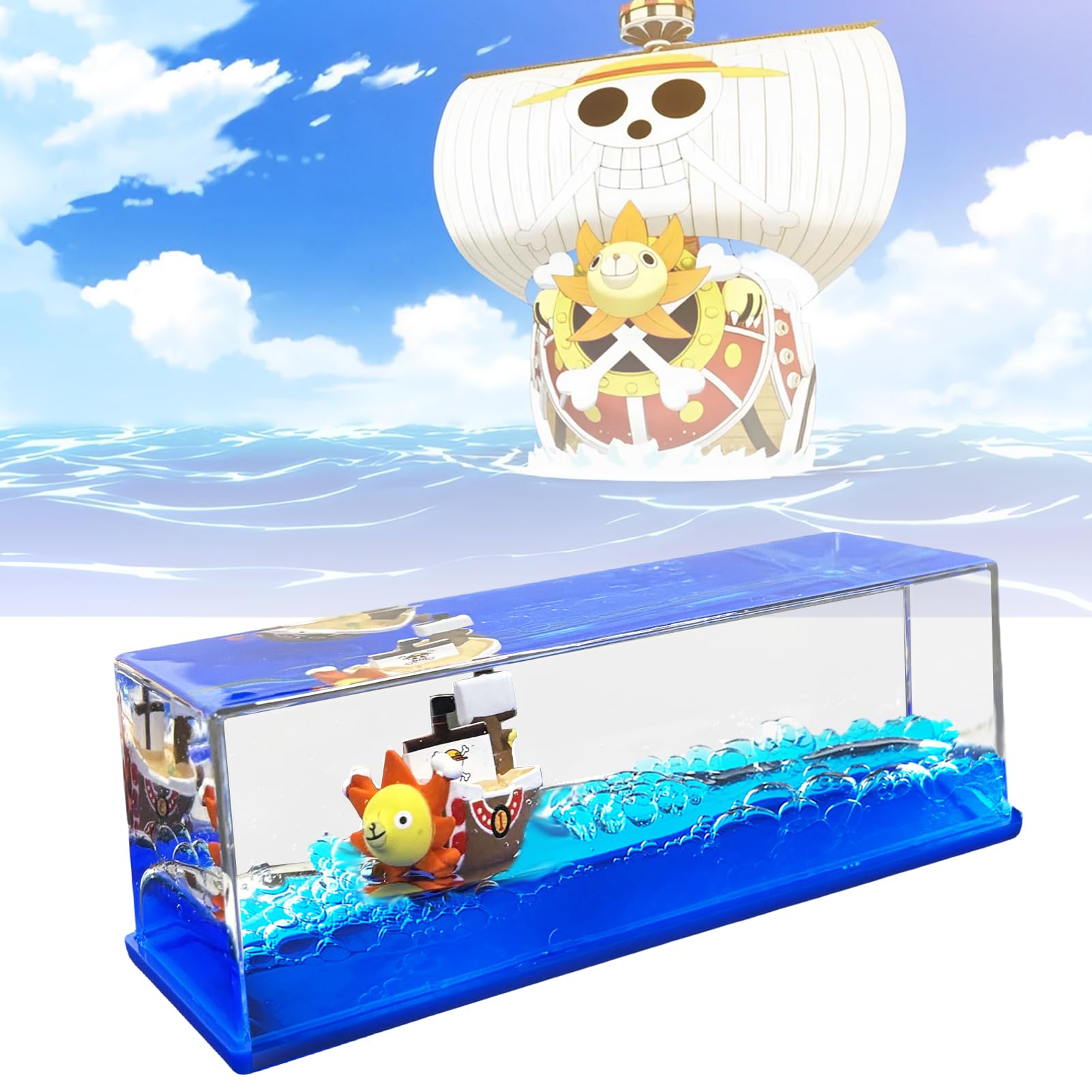 Ycaaeo Yolcu gemisi One Piece Fluid Drift şişe "Thousand Sunny" Ship Fluid Drift Bottle, tek kutuda batmayan tekne, korsan gemi dekorasyonu, ev, araba, vitrinler, masa dekorasyonu için bir gemi