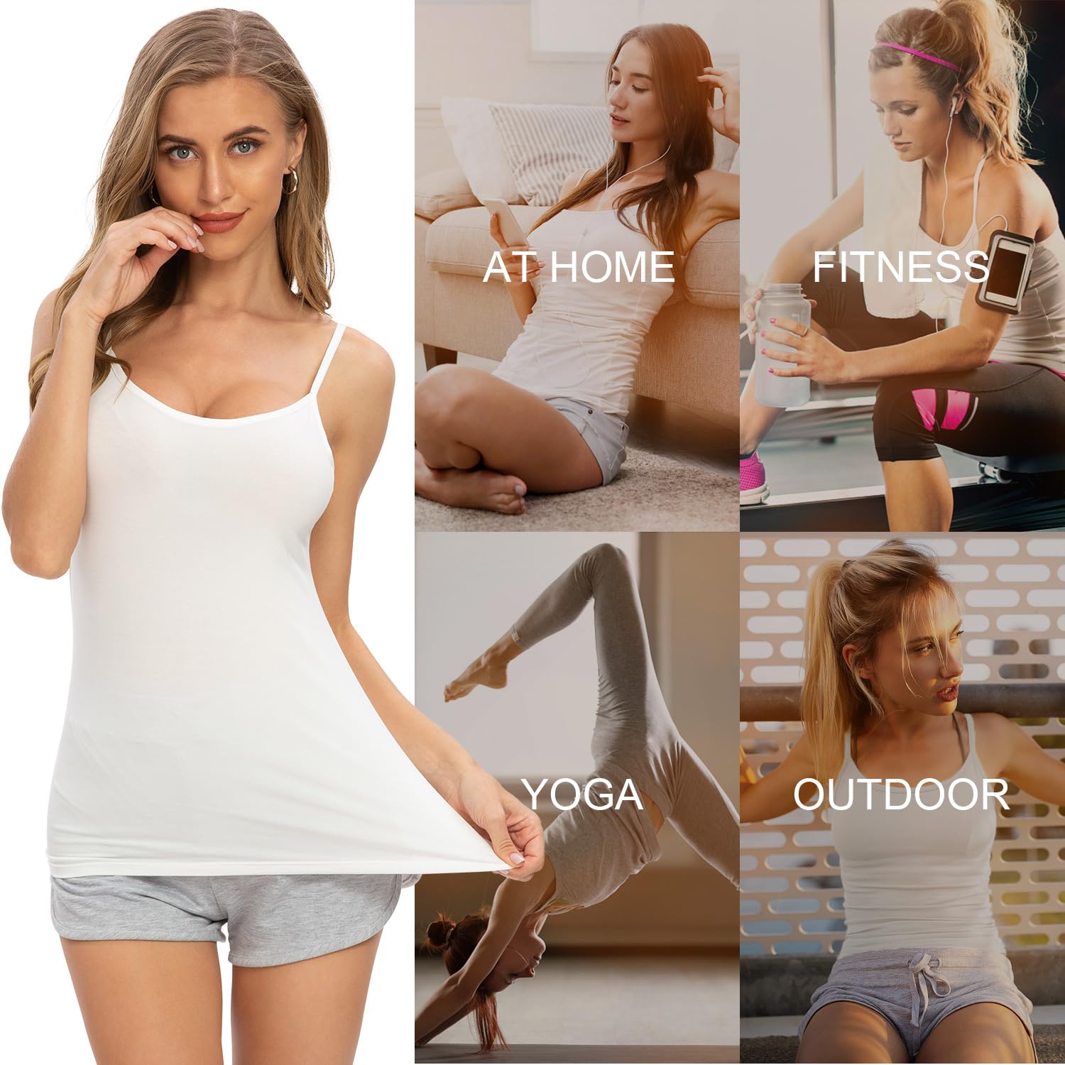 Accbiety 4 camisetas básicas para mujer, camisetas interiores ajustables con tirantes delgados