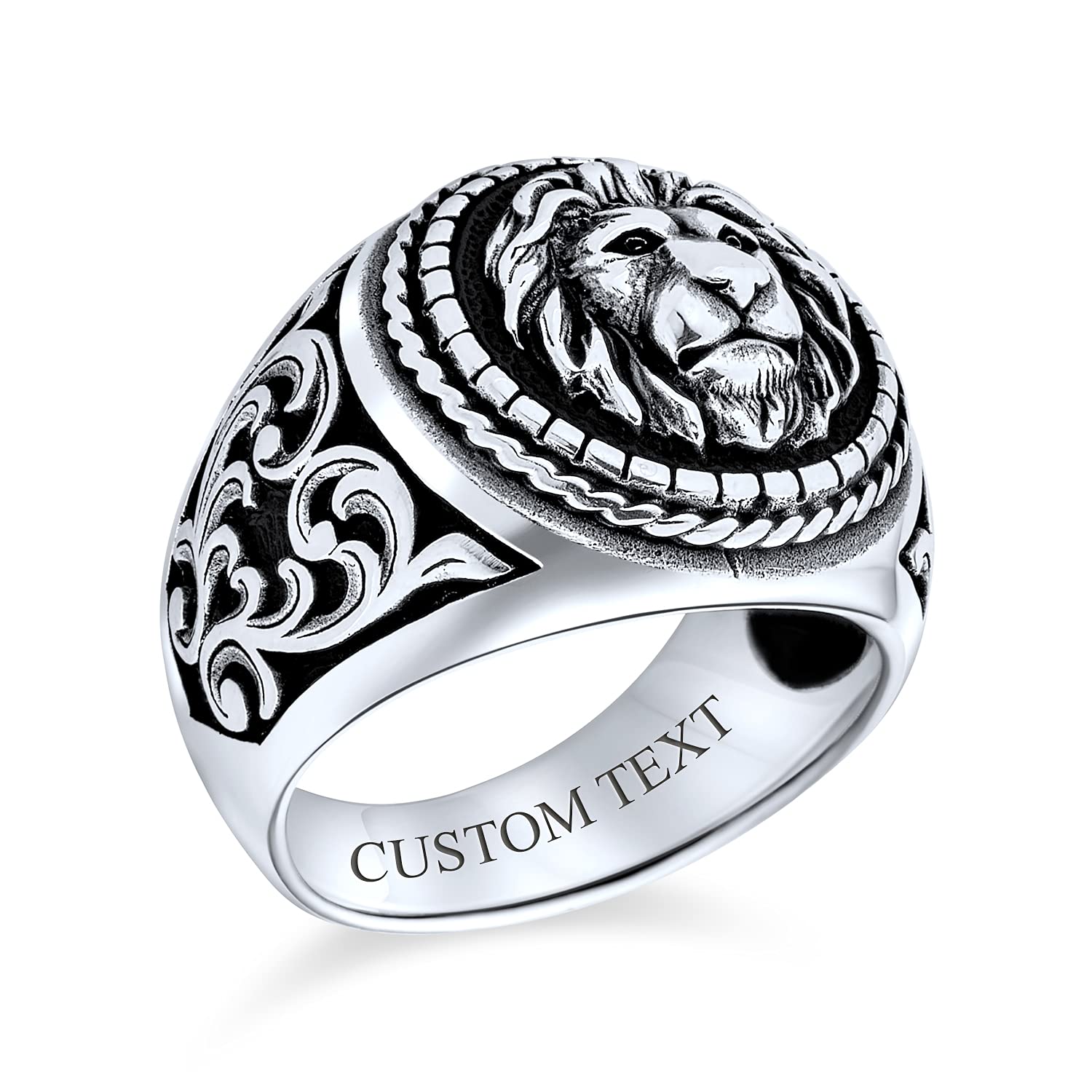 Bling Jewelry Anillo de león estilo vintage personalizado para hombre rey de la jungla sólido de plata esterlina .925 oxidada hecho a mano en Turquía
