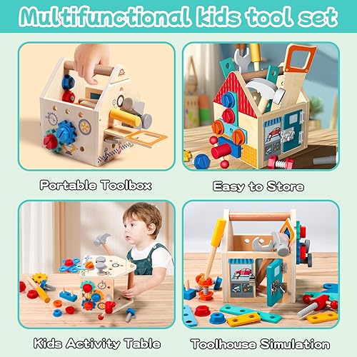 Miniatura 3 de Montessori - Juego de herramientas para niños pequeños, 33 herramientas de madera para niños con cajabanco, juguetes educativos Montessori para