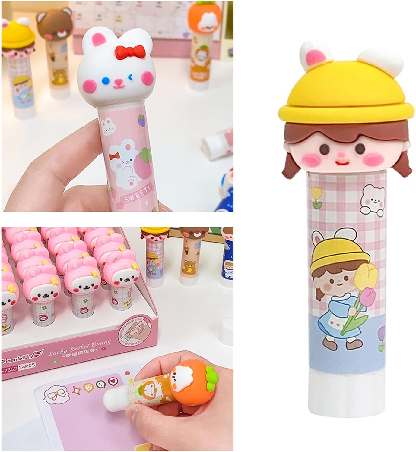 Glues Sticks, Cute Cartoon Plastic Solid Glues High Viscosity Glues Stick for Children Students Office Stationery Gift, 85*18*35 (mm), Lucky Baby
