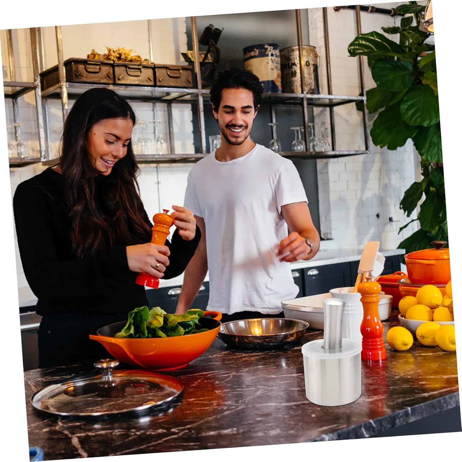 Zerodeko Stainless Steel Garlic Pounder and Medicine Pounding Tank Lid Ergonomic Design for Easy Grinding and Mashing Kitchen Tool for Garlic and Spice Preparation