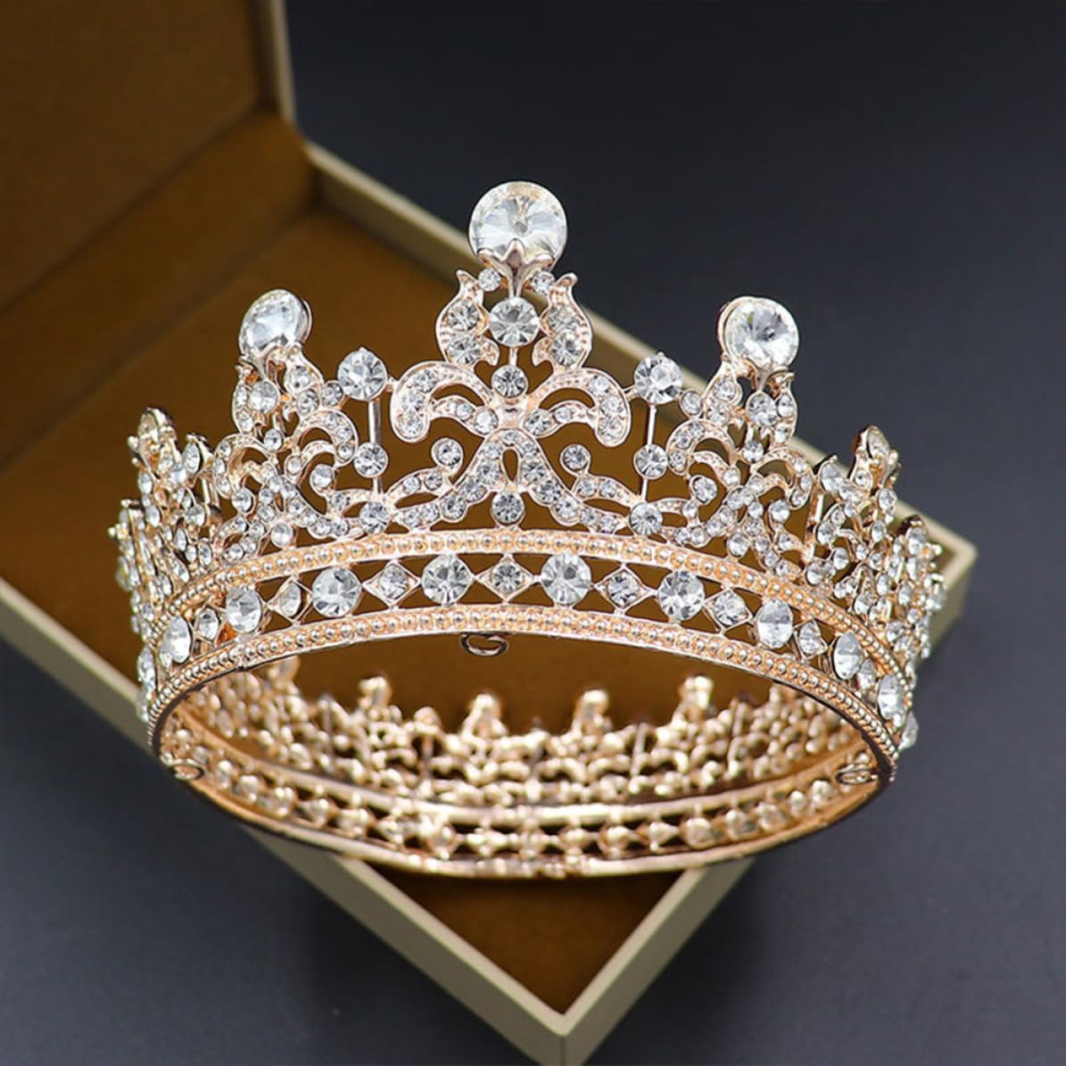 GANAZONO Baroque Rhinestone Hair Crown for Women Bridal Crystal Tiara Alloy round Hair Accessories Easy to Fix on Head Safe for Wedding and Wedding Party