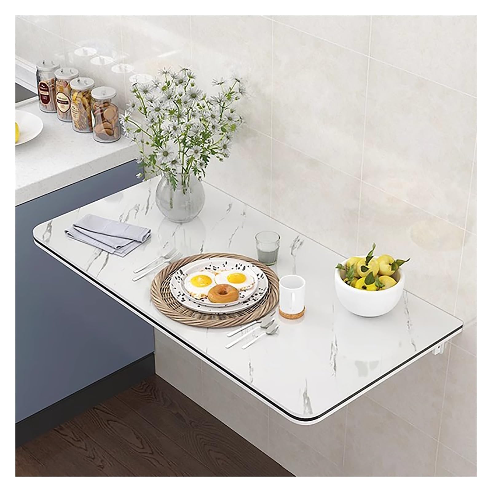 Table murale pliable en marbre chic avec plateau suspendu de 100 cm