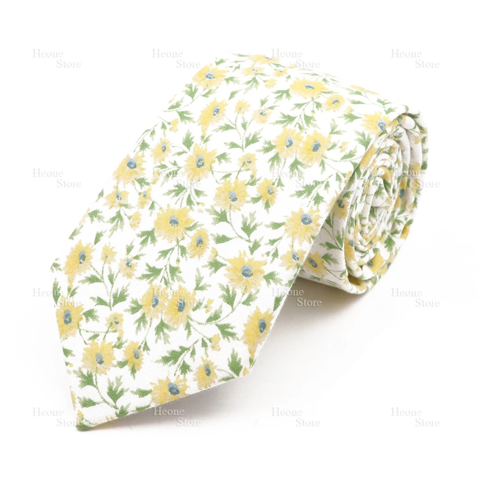 XUCZHAI Men Ties Chic Floral Necktie Cotton Tie For Men Beautiful Flower Pattern Cravat Light Color Casual Narrow Skinny Suit Accessory(Light yellow)