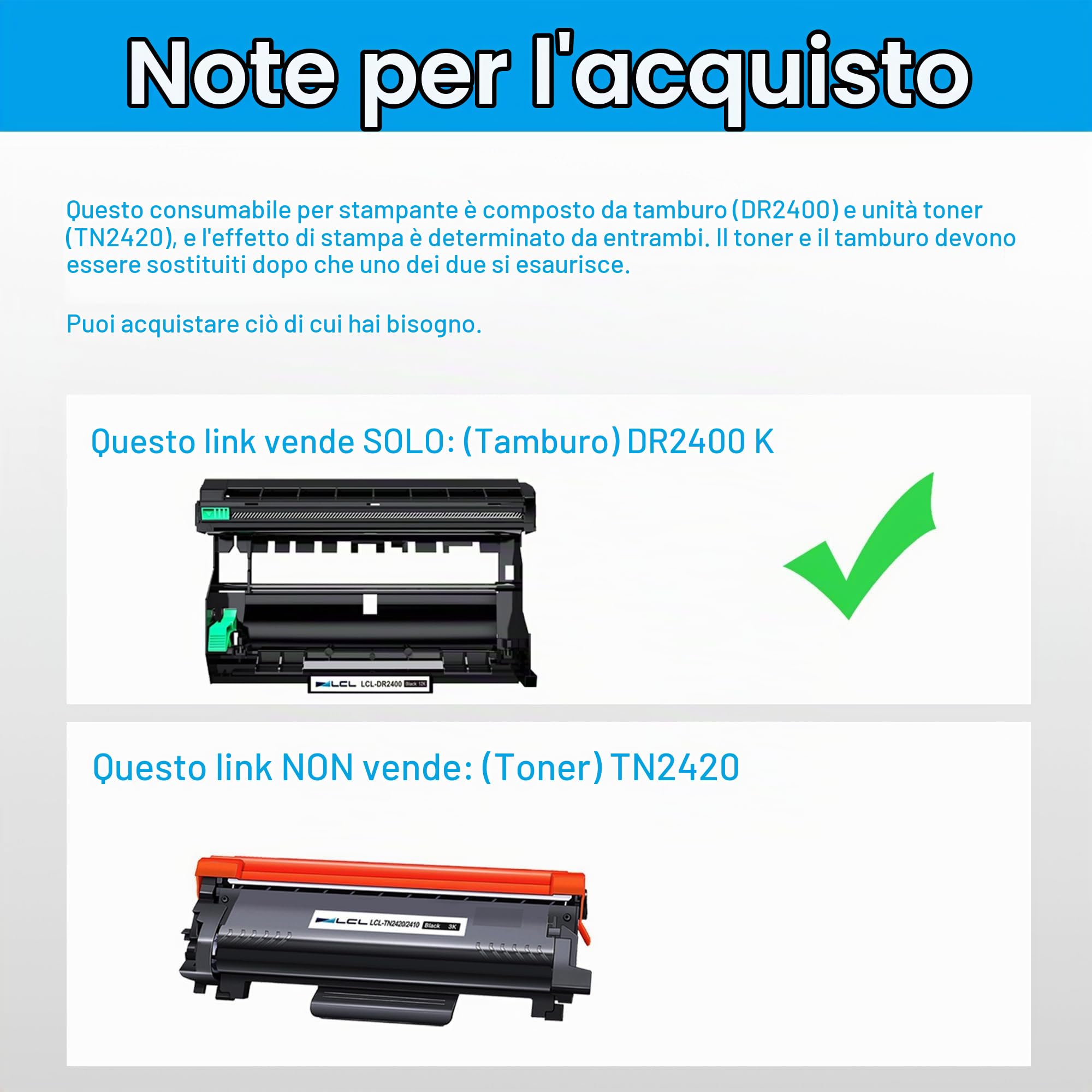 LCL Tamburo Compatibile DR2400 DR-2400 DR2425 High Yield Sostituzione per Brother HL L2350DW HL-L2310D HL-L2357DW HL-L2375DW HL-L2370DN HL-2370DW MFC-L2710DN MFC-L2710DW MFC-L2730DW (1-Pack Nero)
