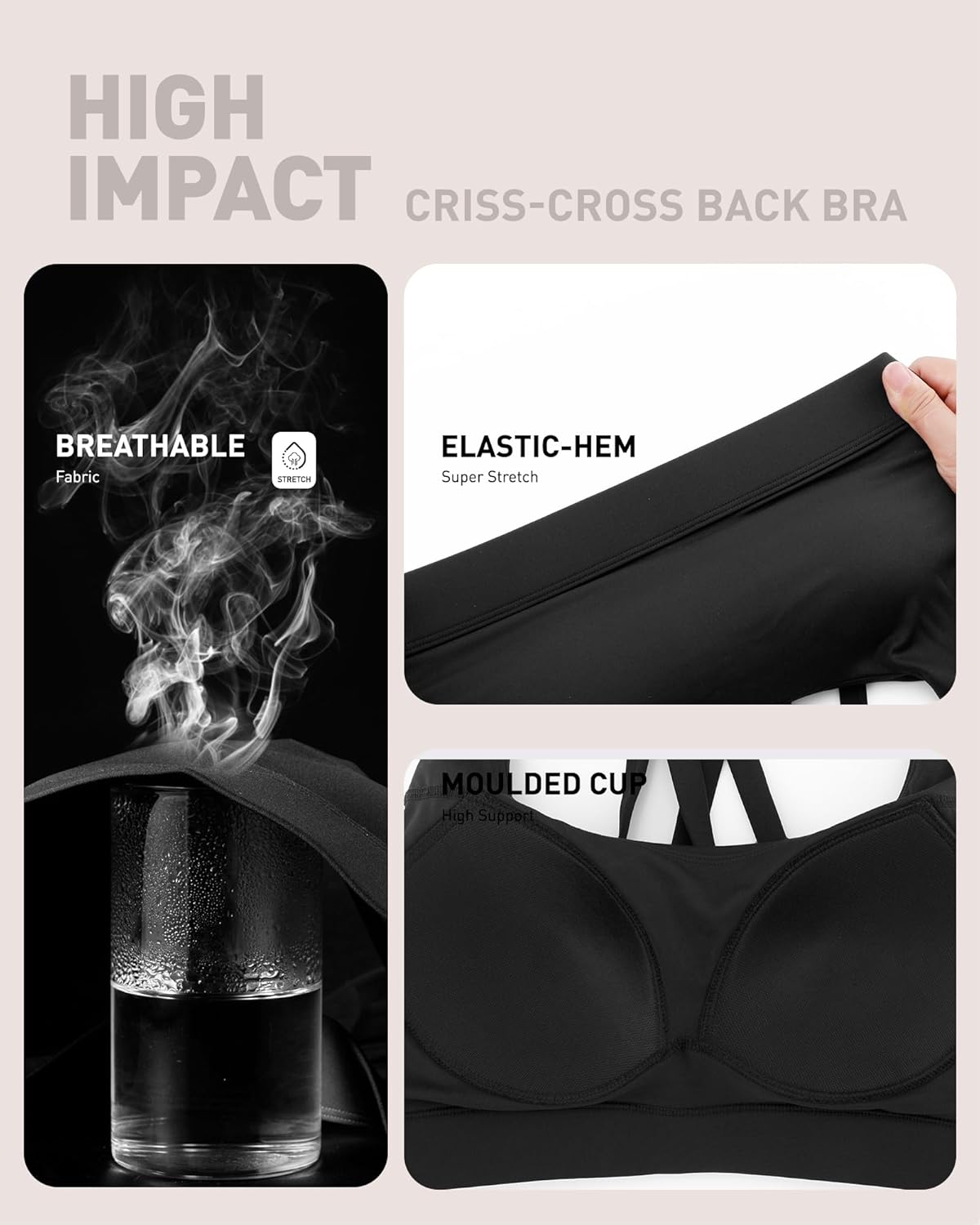 RUNNING GIRL High Impact Sports Bras for Women - Scoop Neck Strappy Sports Bra High Support Moulded Cup Workout Bra - Image 2