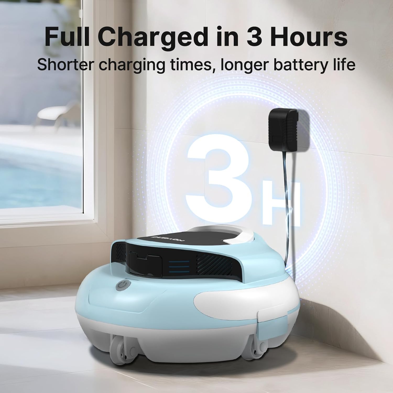 Cordless Robotic Pool Cleaner - Dual Motor Powerful Suction, 150 Min Runtime, Auto Parking, Ultra-Quiet, for In-Ground Pools Up to 50ft, Energy Efficient & Lightweight (Blue)