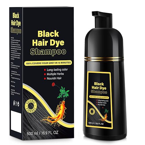 Champú de tinte negro 3 en 1, champú de color para el cabello para mujeres y hombres, cobertura de canas, tinte para el cabello a base de hierbas,