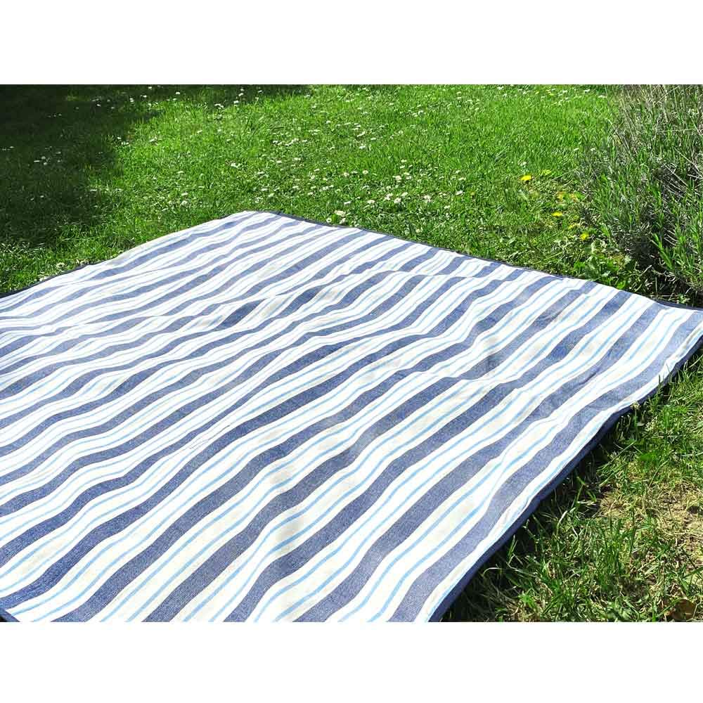 Les Jardins de la Comtesse - Tovaglia da picnic rettangolare XL a righe bianche e blu - Copertura impermeabile in cotone e poliestere - 280 x 140 cm - Anche per tavolo da giardino - 8/12 persone