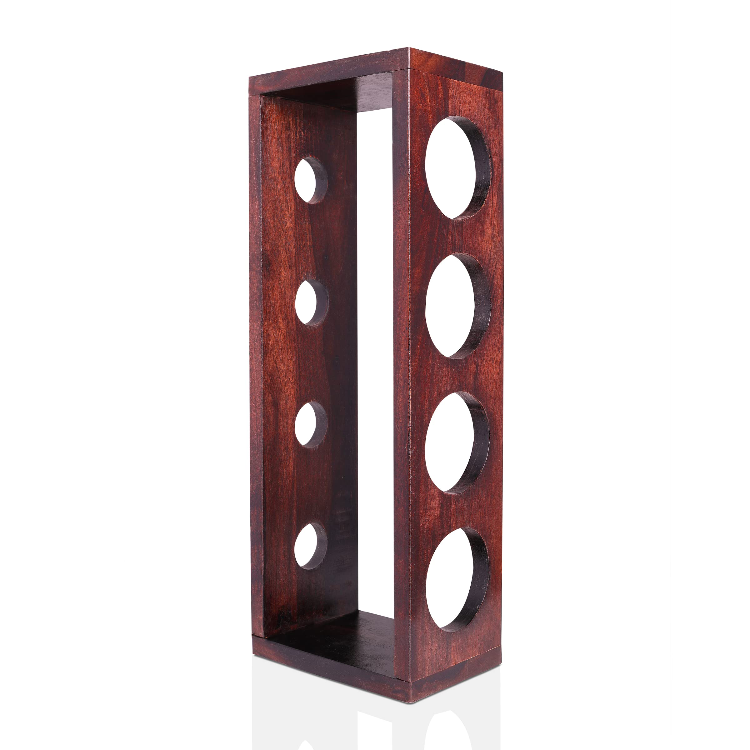 CWA Wine Rack/Cabinet | Table Top & Wall Hanging | Mini Bar for Home | Decorative Wine Storage 4 Bottles Holder, Solid Sheesham Wood Kitchen, Dining Room Organizer (Walnut Finish)