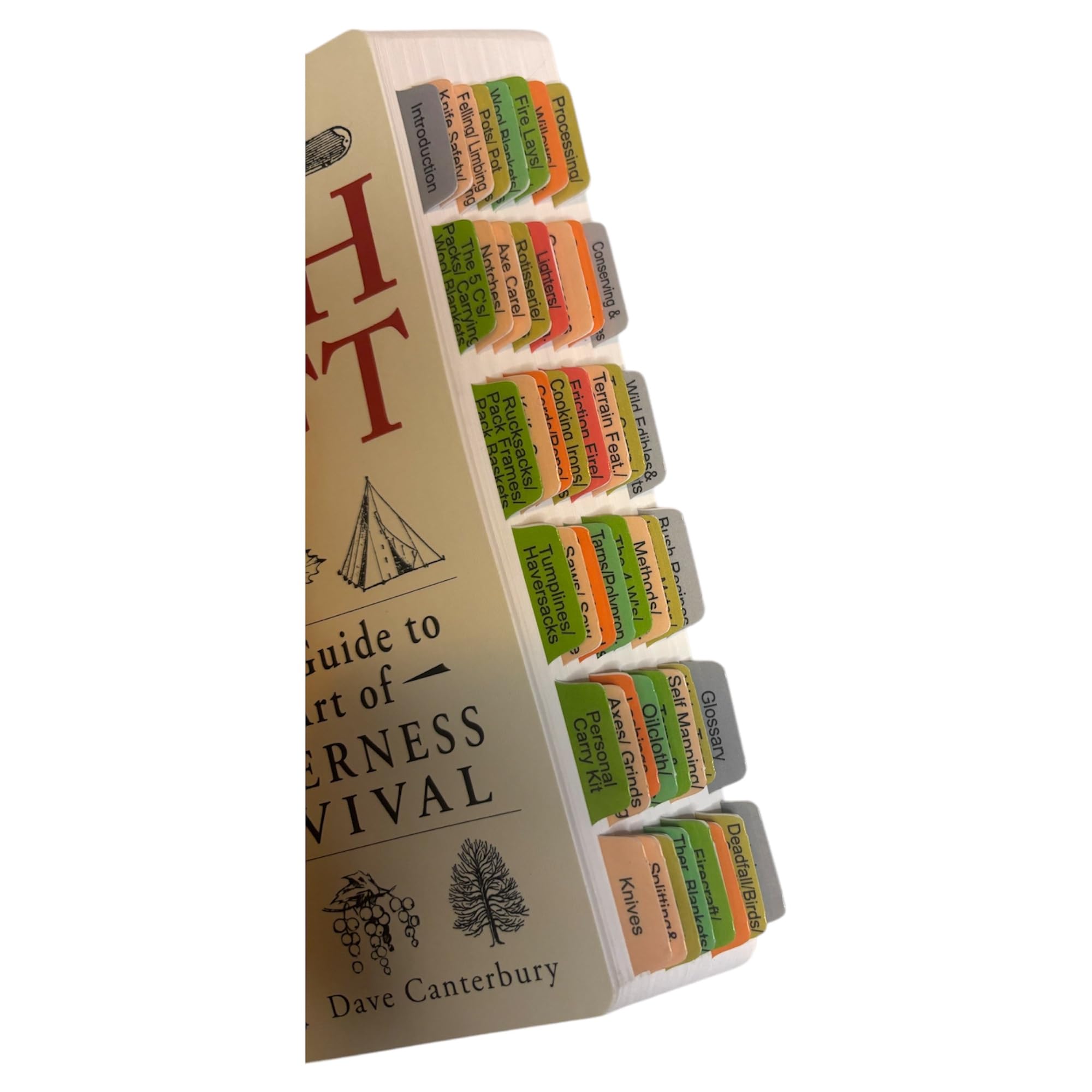 Book Tabs for Bushcraft 101: A Field Guide to The Art of Wilderness Survival. Laminated, Color-Coded, and Removable with Alignment Card for Easy Installation (Book not Included)