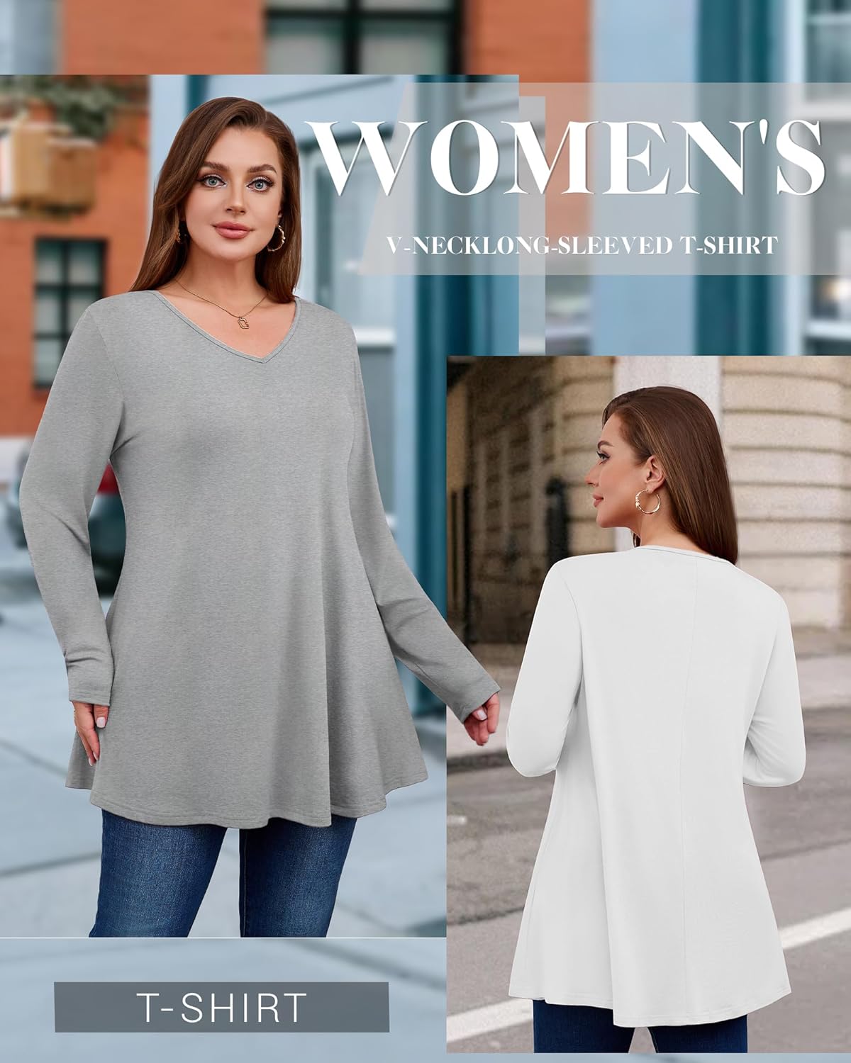 Evervibe 3 Pack Women's Plus Size Tunic Tops V Neck Long Sleeve Shirts Loose Fit Casual Flowy Tees with Leggings