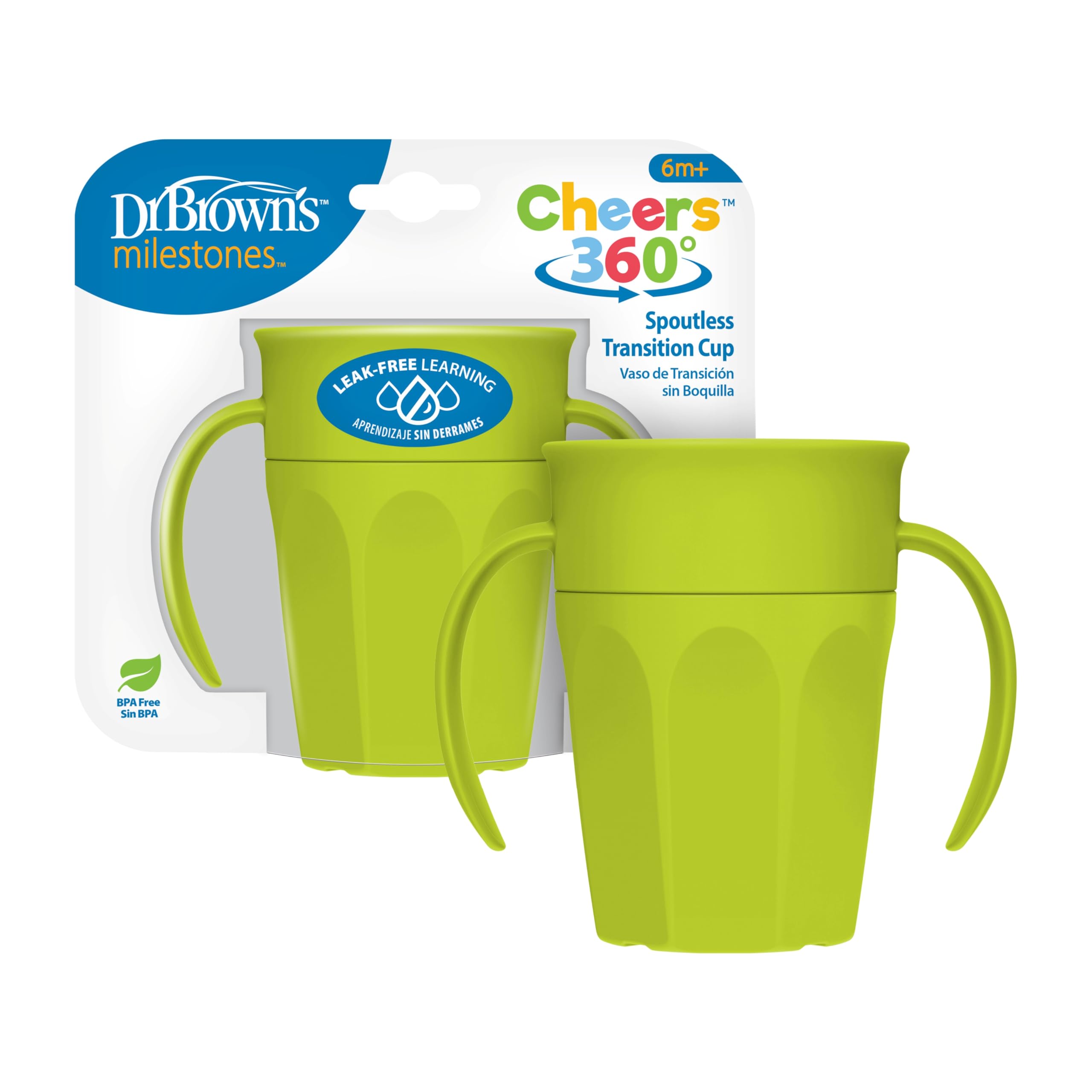 Dr. Brown's Milestones Cheers 360 Degree Transition Cup with Handles, Travel and Leak Proof for Babies and Toddlers, Green, BPA Free, 200ml, 6m+-image-42