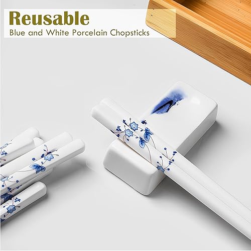 Miniatura 4 de Palillos de cerámica reutilizables, 5 pares, aptos para lavavajillas, palillos azules, 9.7 pulgadas (estrellas azules)