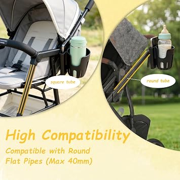 UPPAbaby Vista V3 Cruz対応カップホルダー - 360度回転可能なストラップカップホルダー。Accmorと互換性のある電話スロット付き。