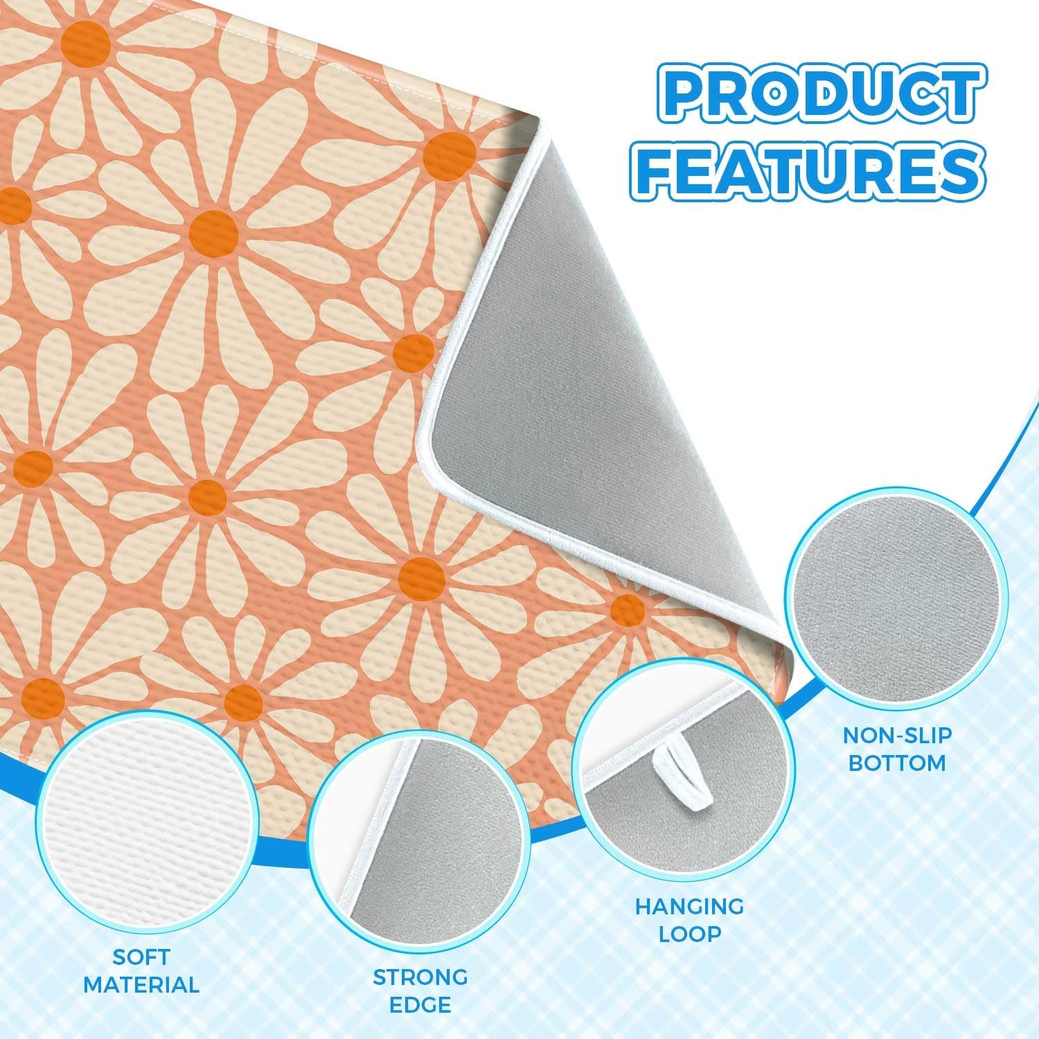 Orange Flower Dish Drying Mats for Kitchen Counter Microfiber Absorbent