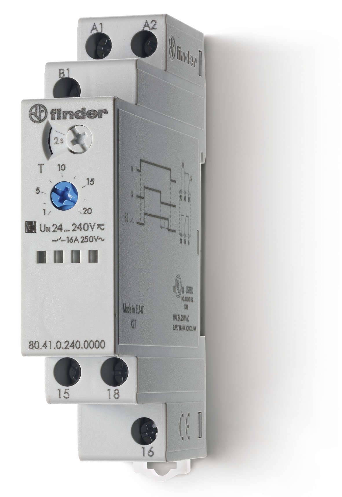 Finder 804102400000PAS Relais temporisé modulaire fonction be 1RT 16 A de 24 à 240 Vac/dc 0,1 s à 24 h