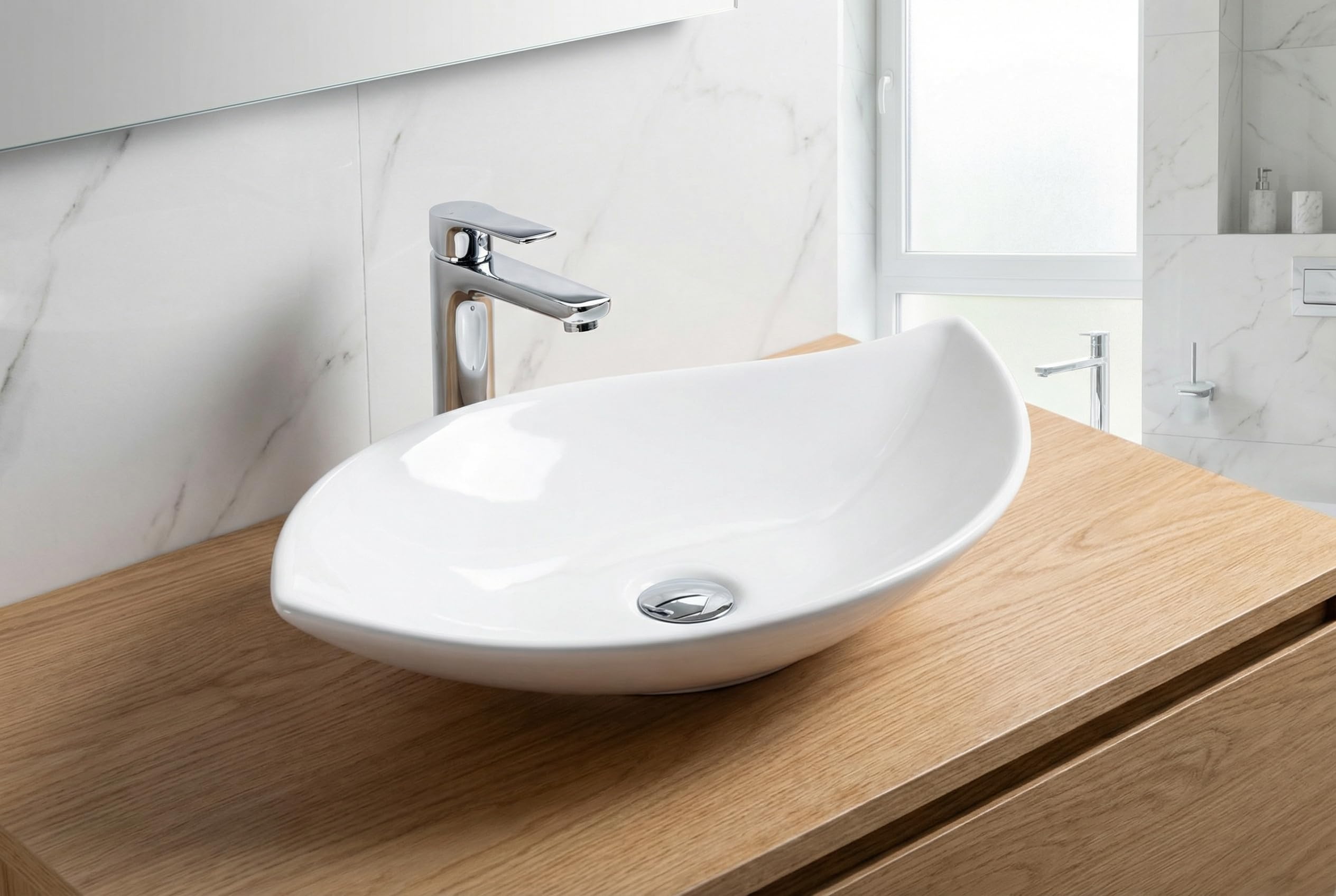 Design Waschbecken Aufsatzwaschbecken 66,5 x 40 cm länglich Weiß Waschschale Modern Keramik