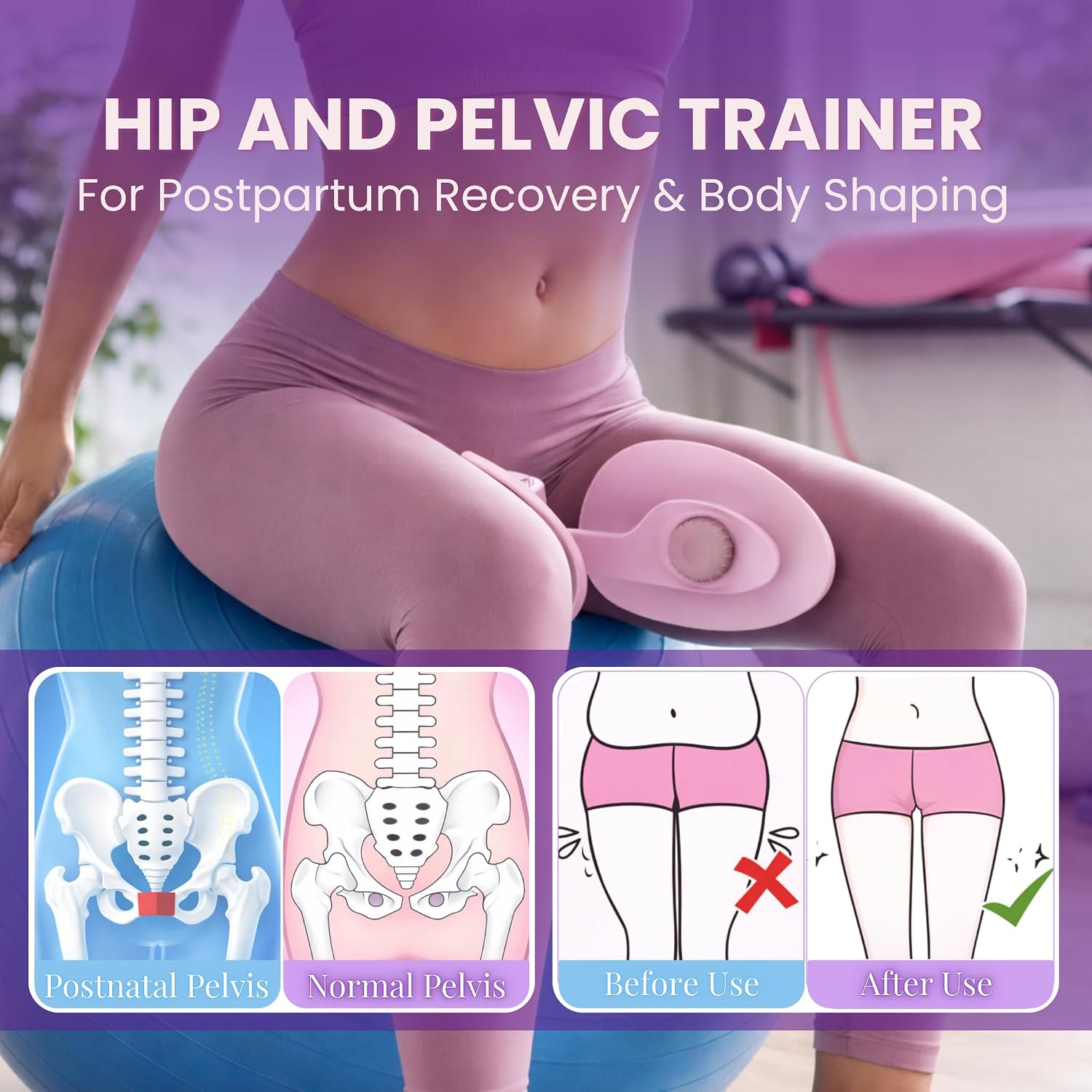 Kegel Exerciser, Pelvic Floor Muscle Exercise Device for Women & Men with Resistance Band | Inner Thigh Exerciser & Thigh Trainer Leg Workout Equipment | Hip Trimmer & Inner Thigh Toner Workout